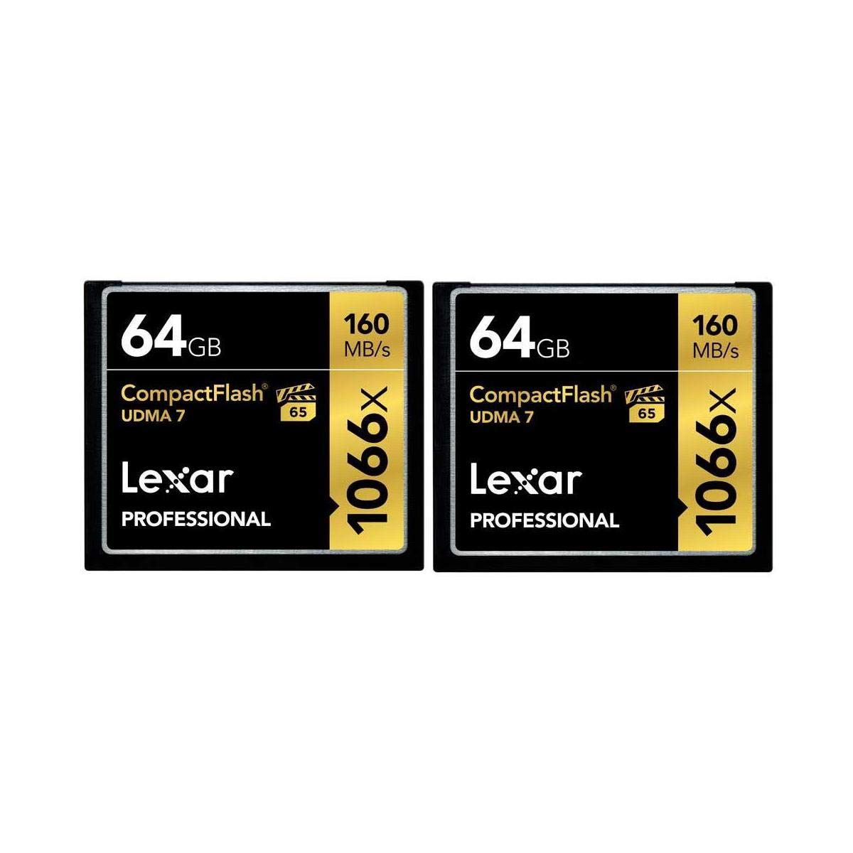 Lexar Professional 1066x 64GB (2-Pack) CompactFlash Card, Up to 160MB/s Read, for Professional Photographer, Videographer, Enthusiast (LCF64GCRBNA10662)