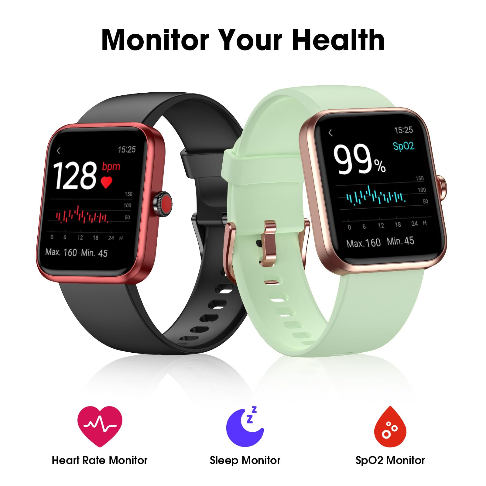 Tykoit Smart Watch, Fitness Tracker With Heart Rate Monitor, Blood Oxygen, Sleep Watch, 41Mm Touchscreen Smartwatch For Android