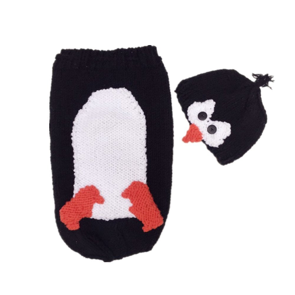 Coberllus Newborn Baby Photo Props Outfits Penguin Bonnet Hat & Potato Sleeping Bag For Boys Girls First Photography Shoot