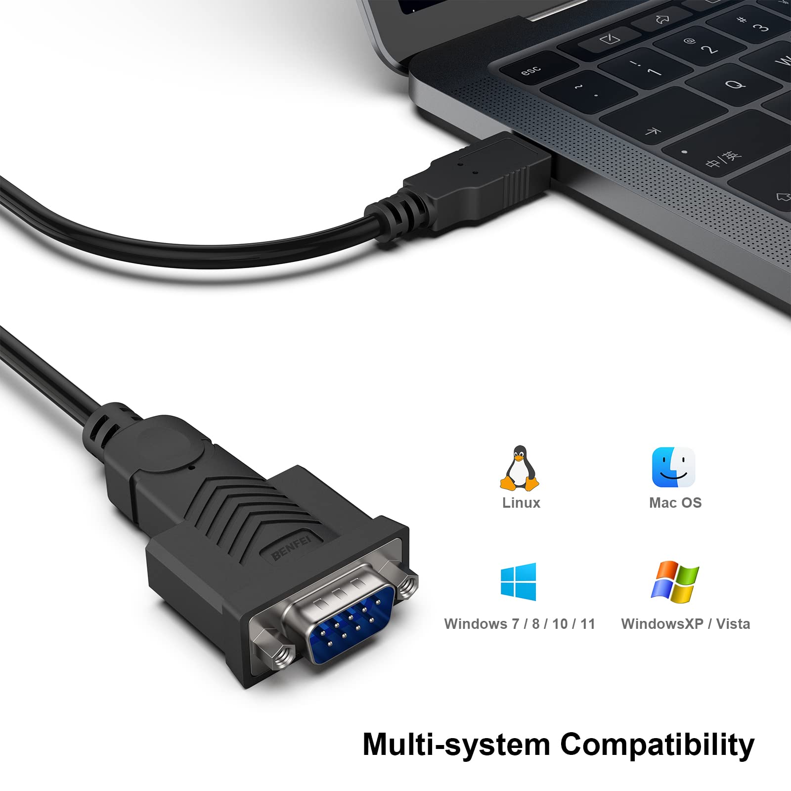 Benfei Usb To Serial Adapter,6 Feet Usb To Rs 232 Male (9 Pin) Db9 Serial Cable, Prolific Chipset, Windows 11/10/8.1/8/7, Mac Os