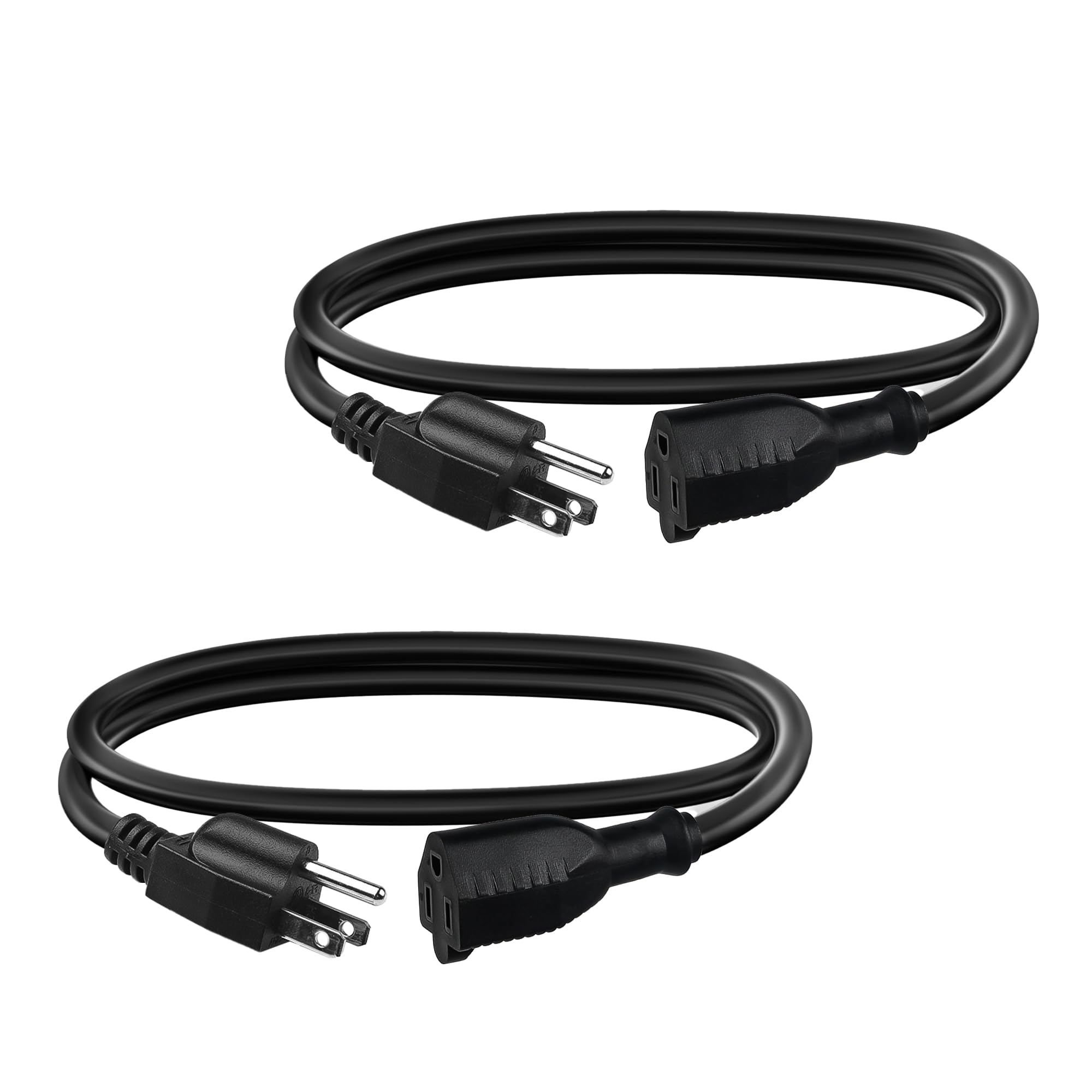 Bn Link 3Ft Indoor Outdoor Extension Cord 16/3 Sjtw, 2 Pack, Black, Pvc Cable Jacket, 3 Prong, Weather Resistant, Flame Retardan