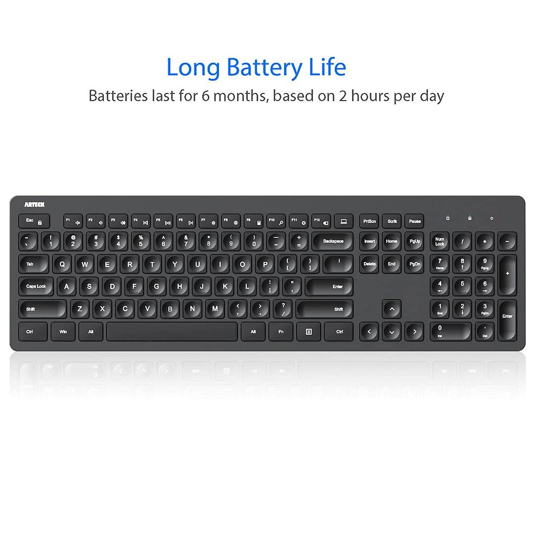Arteck 2.4G Wireless Keyboard Ultra Slim Full Size Keyboard With Numeric Keypad And Media Hotkey For Computer/Desktop/Pc/Laptop/