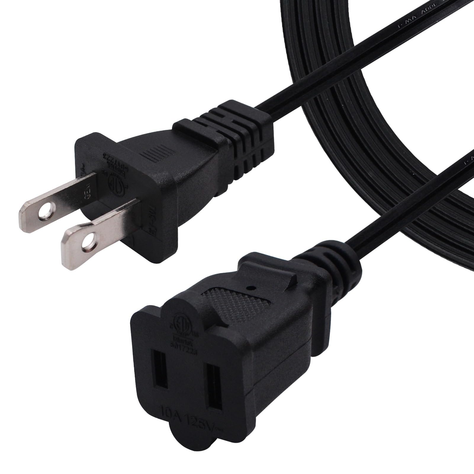 3Ft 2 Prong Power Extension Cord, 2 Prong Male Female Power Cable For Nema 1 15P To Nema 1 15R Cable Polarity,Black
