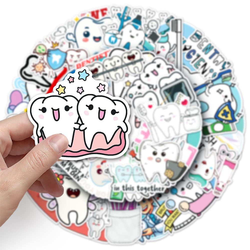Dental Health Stickers |50Pcs Teeth Protect Waterproof Vinyl Decals For Bike Water Bottles Laptop Bicycle Refrigerator Cup Lugga