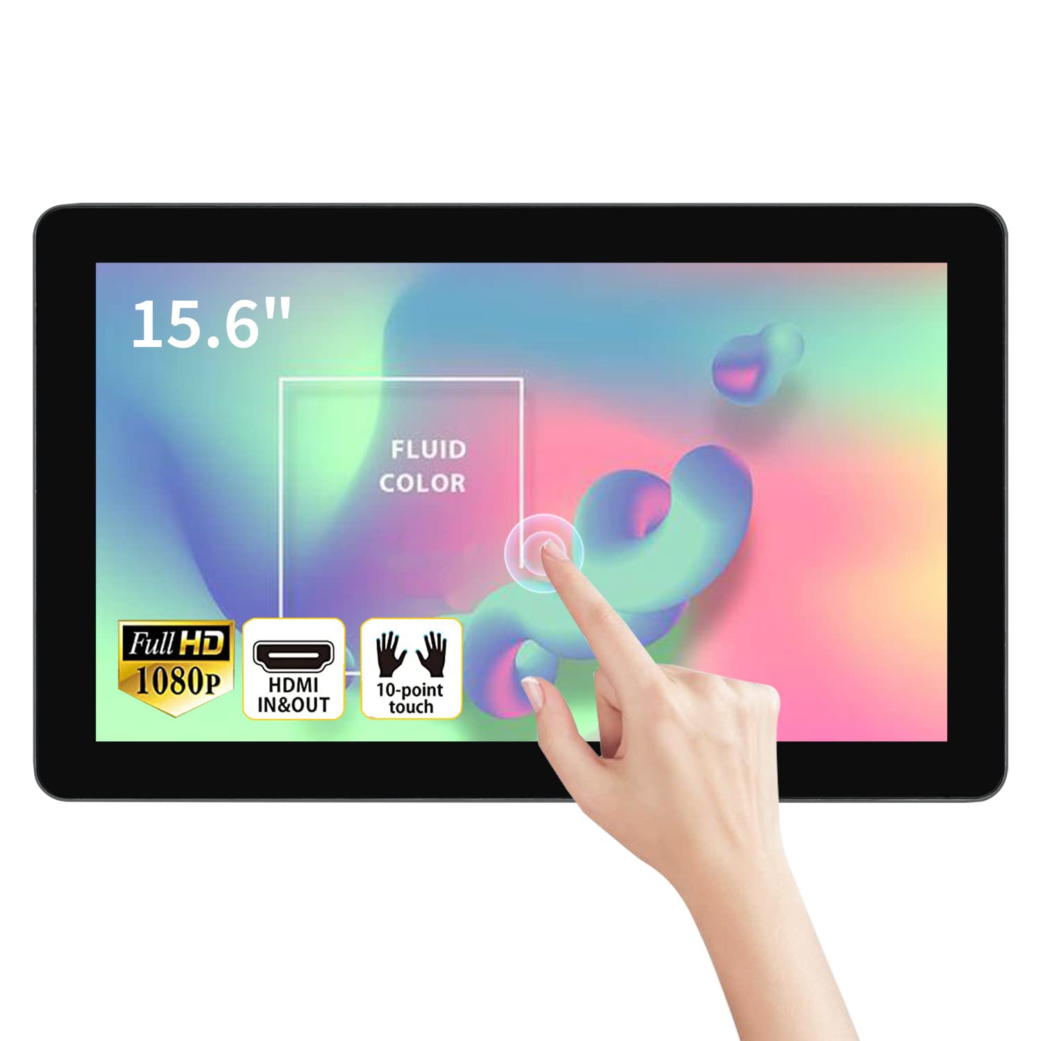 TouchWo 15.6 inch Capacitive Multi-Touch Screen Industrial Monitor, 16:9 Display 1920 x 1080P, Built-in Speakers, VGA & HD-MI Mo