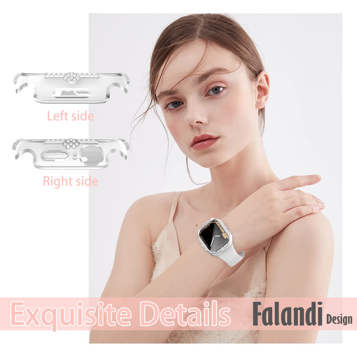 Falandi 45Mm Compatible With Apple Watch Case Se/Series 8/7/6/5/4 Rhinestones With Built In Glass Screen Protector 40/ 44/ 41/ 4