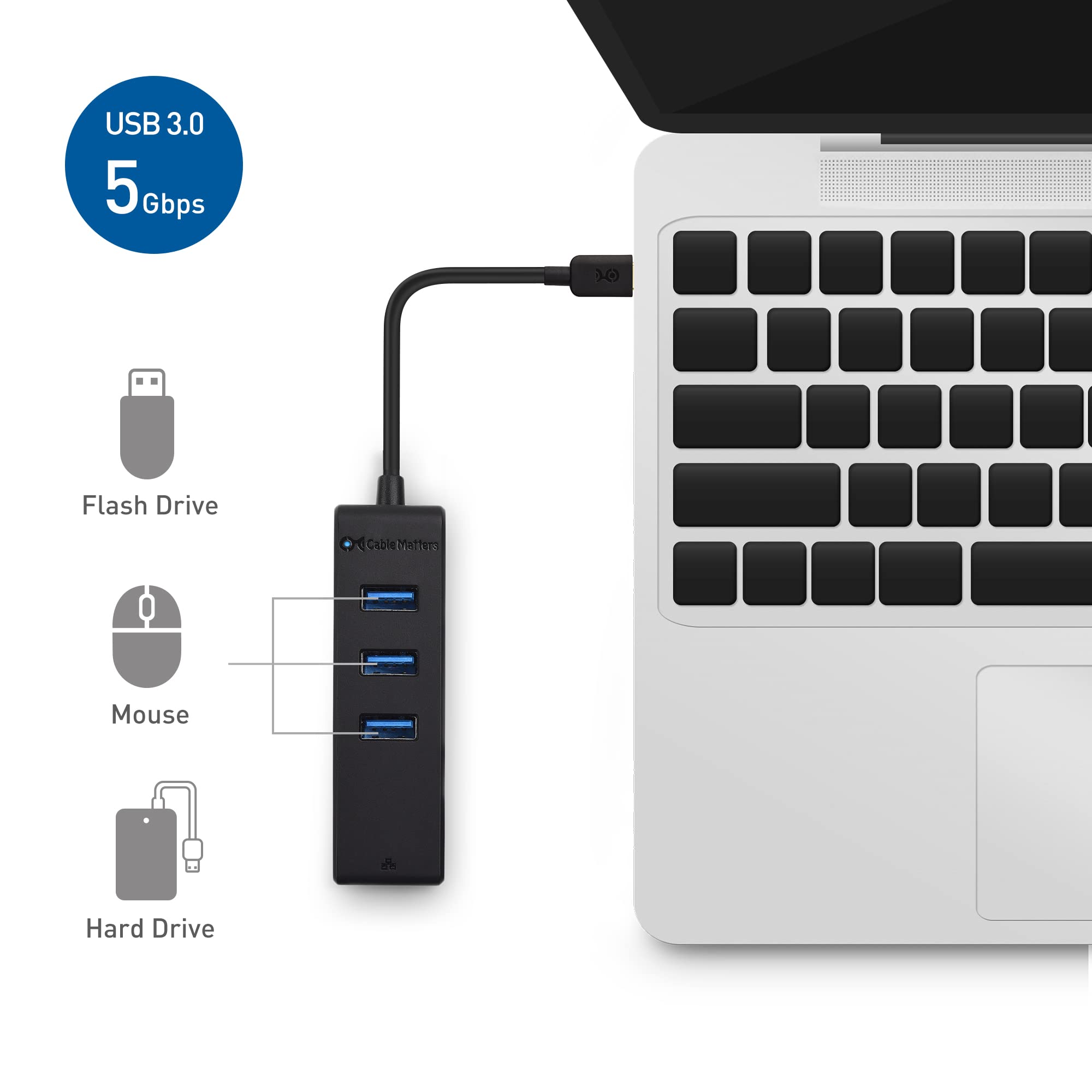 Cable Matters 4-in-1 USB C Hub Gigabit Ethernet 3-Port USB 3.0 Thunderbolt 3 Compatible Black