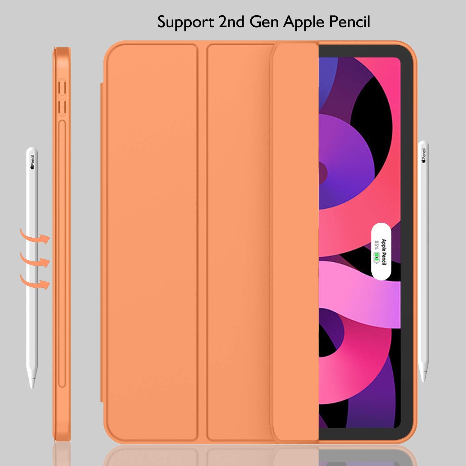 Imieet Ipad Air 11 Inch Case 2024 (6Th Generation), Ipad Air 5Th Generation Case 2022/4Th Generation Case 2020 10.9 Inch With Pencil Holder, Trifold Stand Smart Case (Orange)