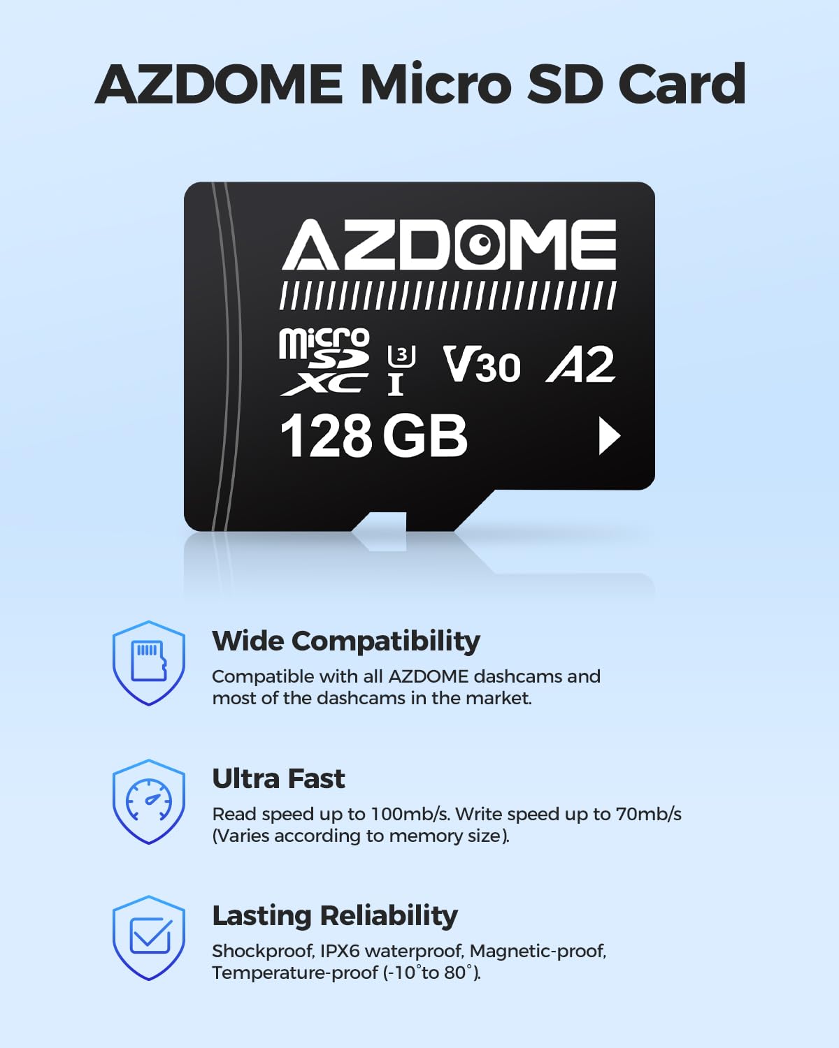 Azdome 128Gb Micro Sd Card Microsdxc Memory Card For Azdome M550 Gs63H Pro M63 M300 M300S M27 M17 M01 Pro Pg19X Dash Cam Full Hd