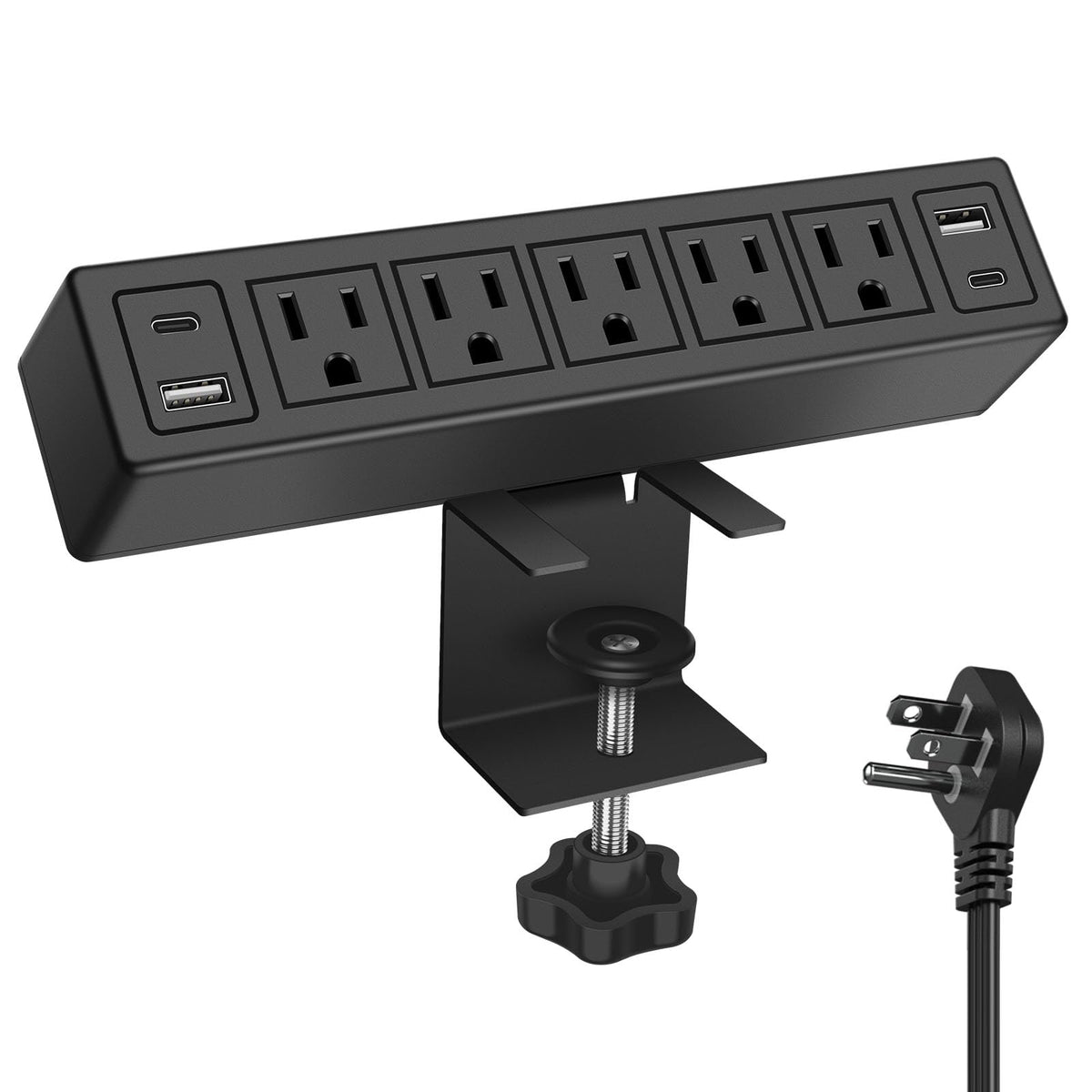 Desk Clamp Power Strip With Pd20W Usb C,Total 40W Fast Charging Desk Edge Power Strip Surge Protector 1200J,Desk Mount Power Str