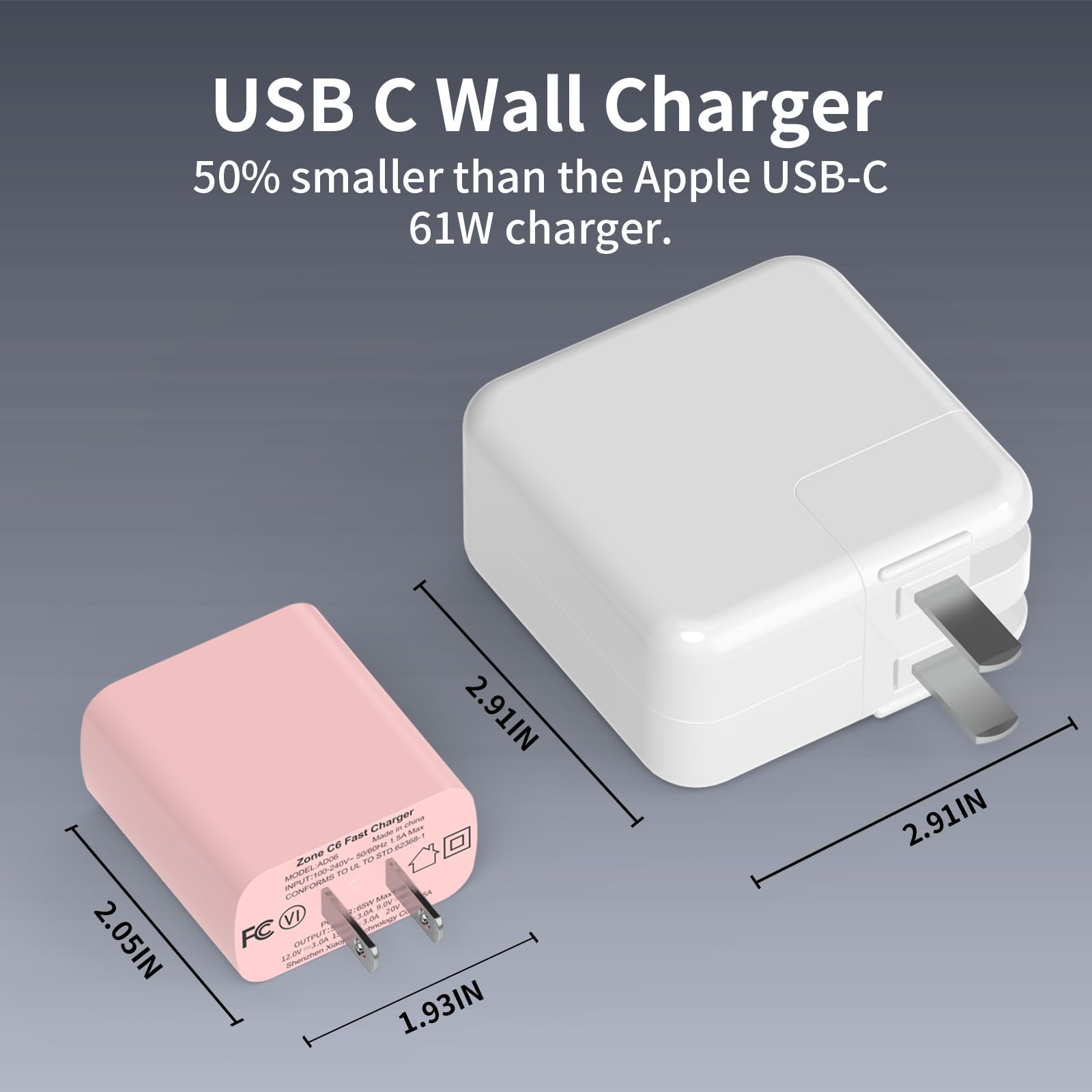 Usb C Charger Block Calcini 3 Pack Gan 65W Pd Compact Fast Type C Wall Charger For Laptop Charger Power Adapter Macbook Pro/Air,