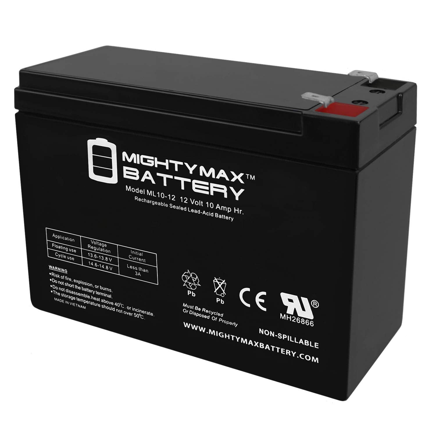 Ml10 12   12 Volt 10 Ah, F2 Terminal, Rechargeable Sla Agm Battery