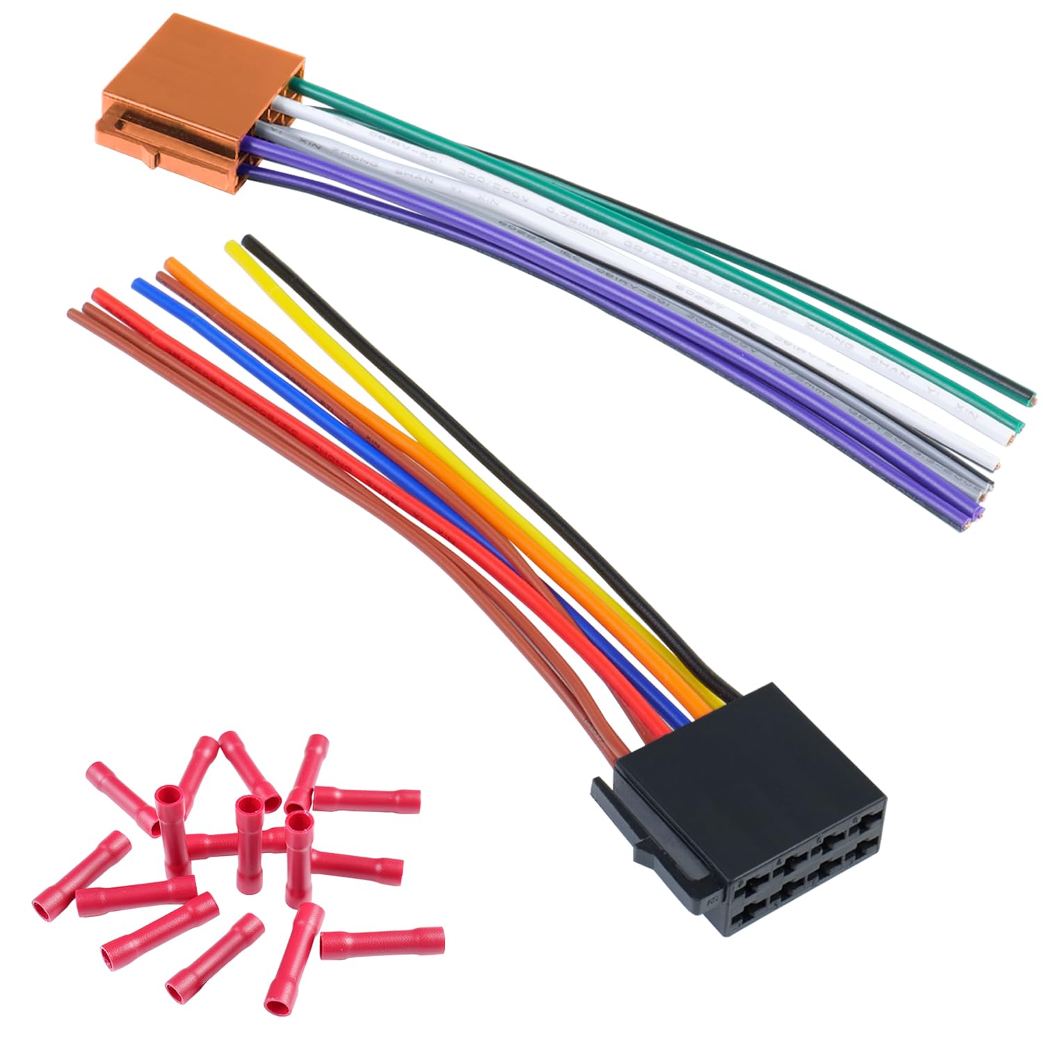 Jayubien Car Radio Stereo Wiring Harness Adapter,16Pin ISO Radio Wire Harness with Butt Connector Replacement Cable for Aftermar