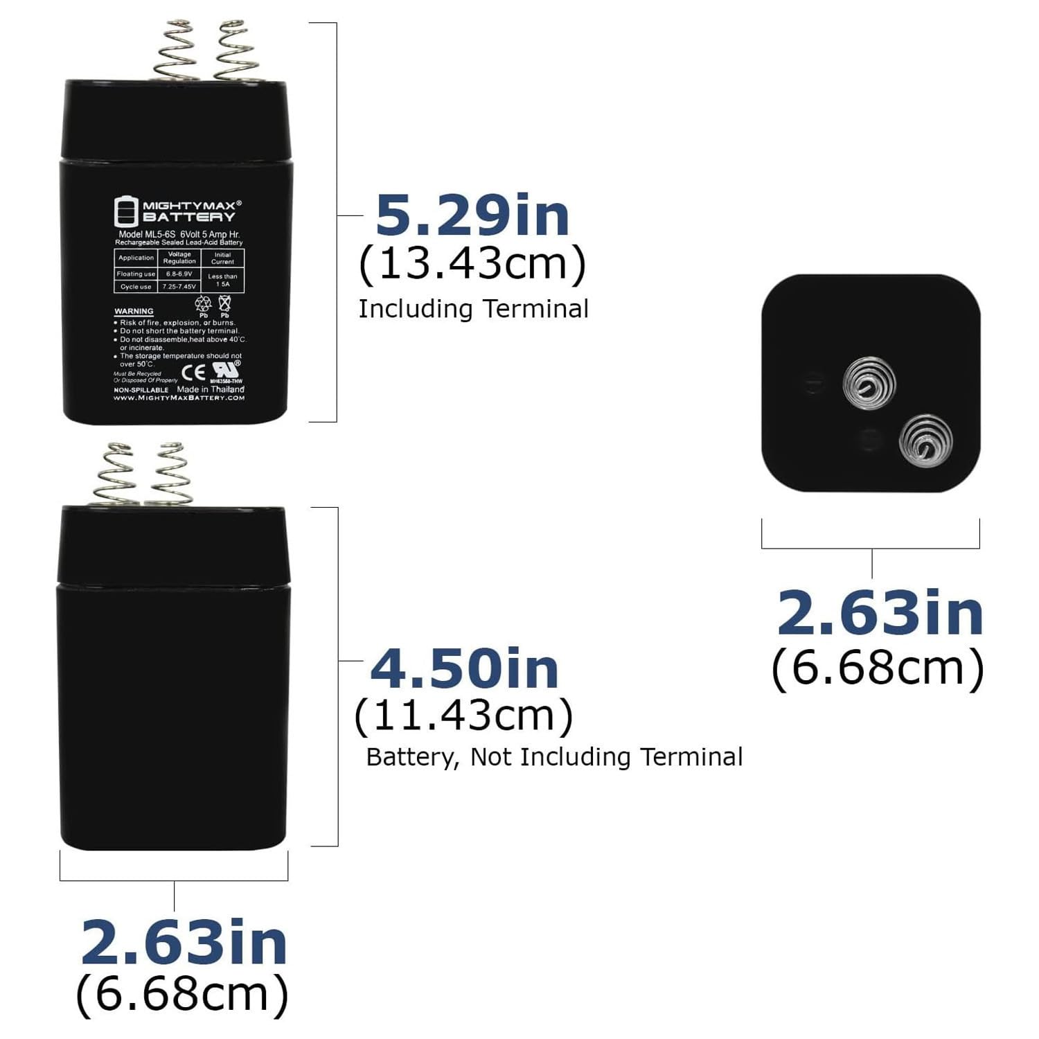 Mighty Max Battery Ml5-6S -6 Volt 5 Ah, Spring S2 Terminal, Rechargeable - Pack Of 2