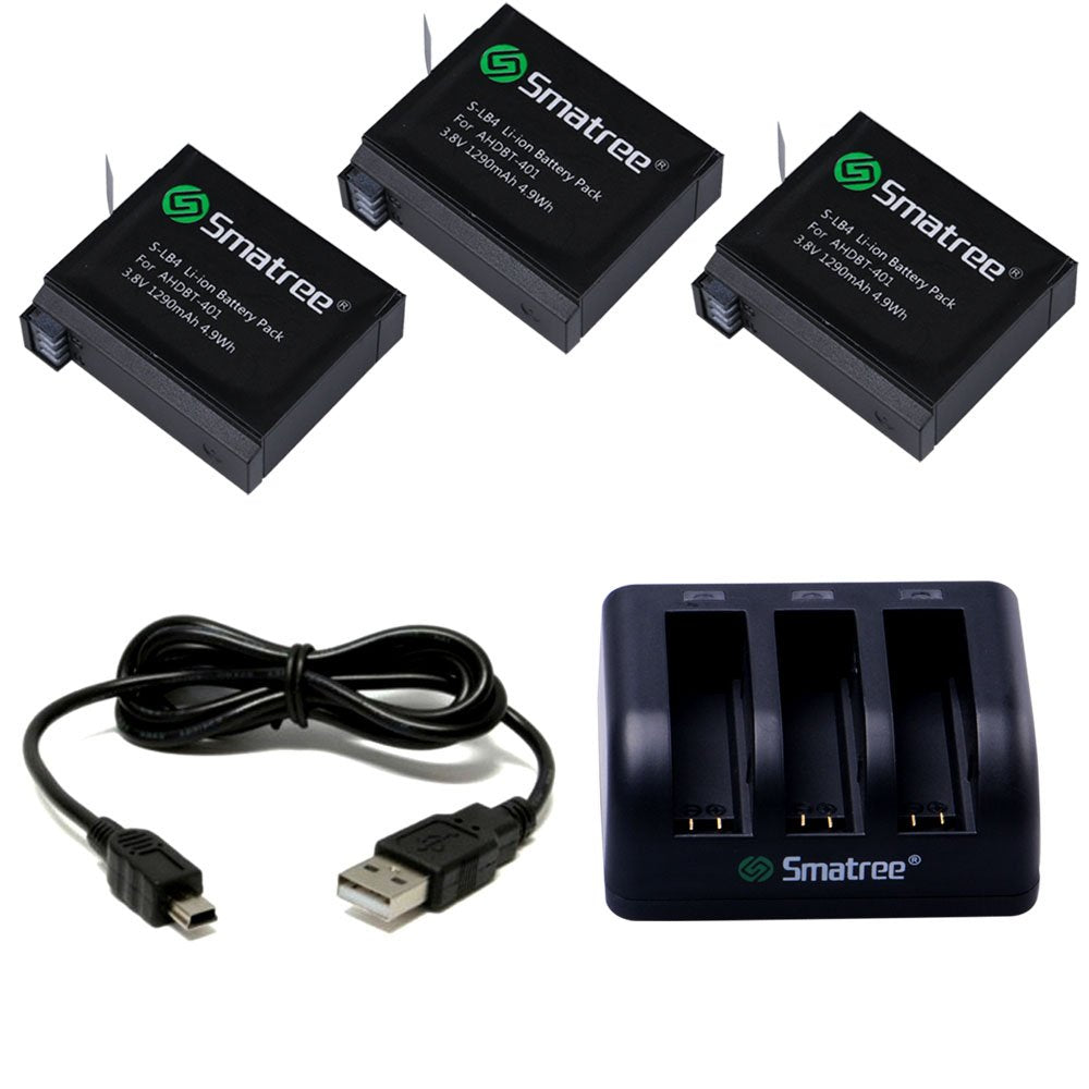 Smatree Battery (3 Pack) And 3 Channel Charger Only Compatible For G*Pro Action Camera 4 (Not For Other Action Camera!!!)