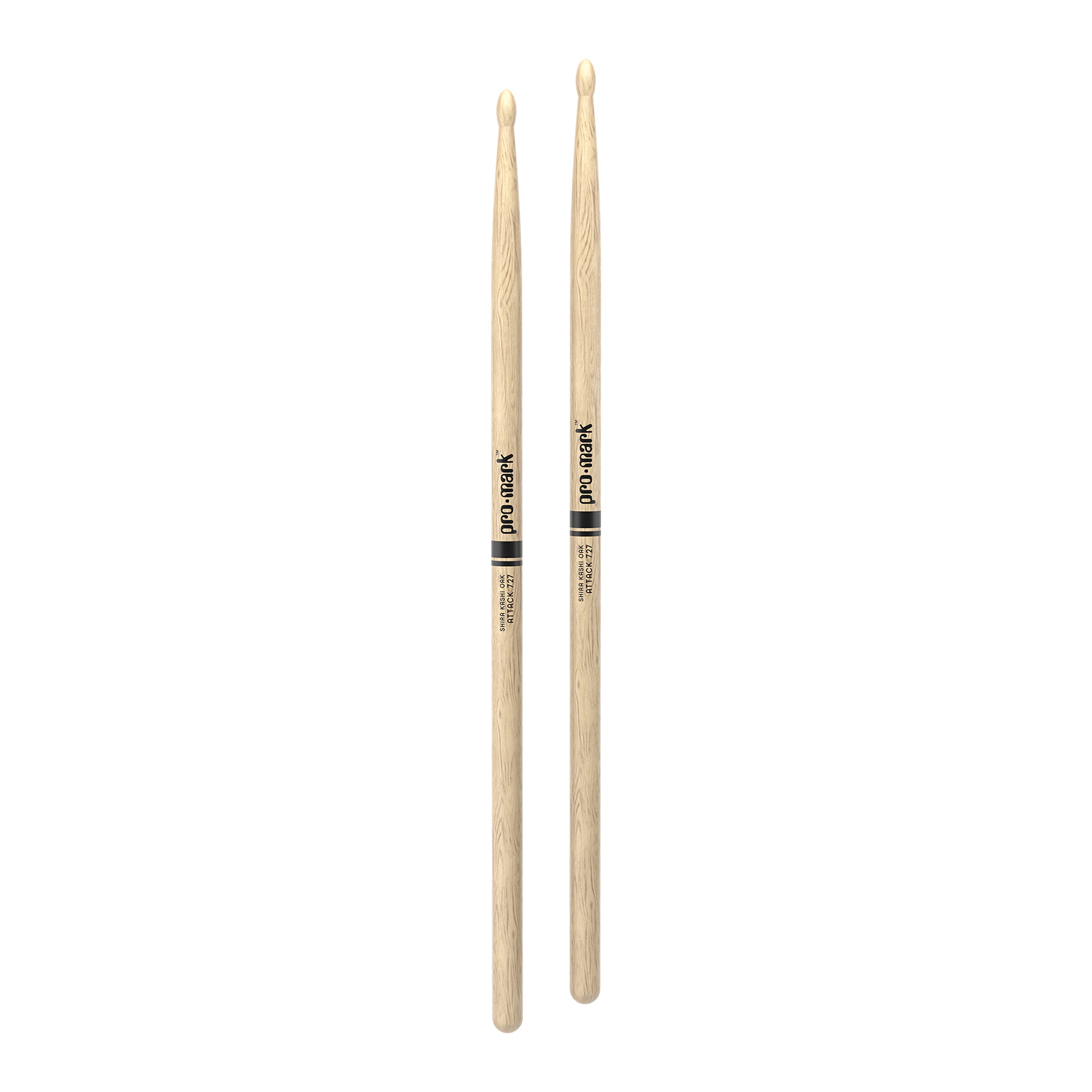 Promark Drum Sticks - Classic Attack 727 Shira Kashi Oak Drumsticks, Oval Wood Tip, One Pair