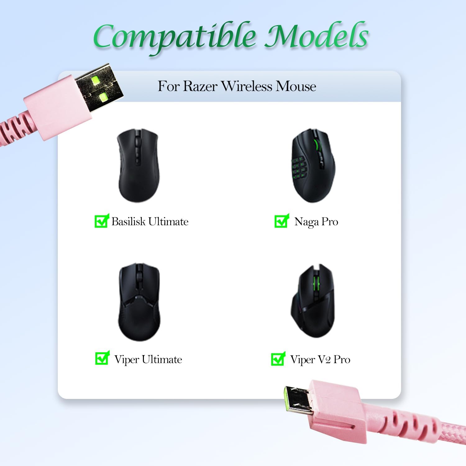 Aiivioll Wireless Mouse Usb Charging Cable 1.8M Suitable For Razer Viper Ultimate, Basilisk Snake Ultimate, Viper V2 Professiona