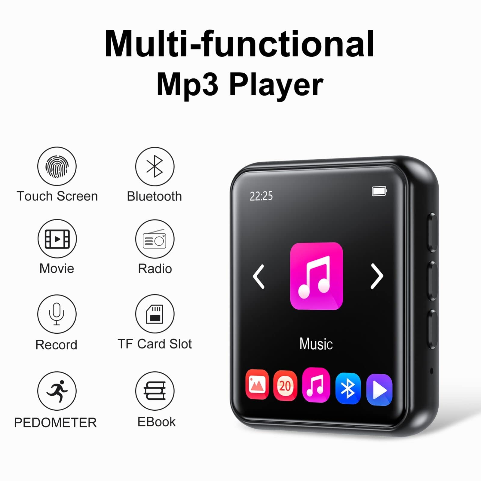 64Gb Mp3 Player Bluetooth 5.3 Touch Screen Music Player Portable Mp3 Player With Speakers High Fidelity Lossless Sound Quality Mp3 Fm Radio Recording E Book Mp3 Player Support (128Gb)