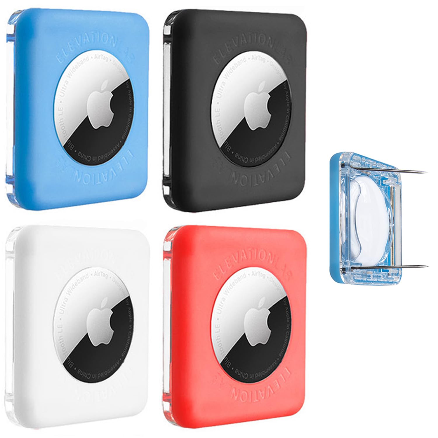 Elevation Lab Tagvault Airtag Dual Safety Pin (Pack Of 4)   The Most Secure Airtag Holder For Kids, Low Profile, Doesn'T Dangle, Elevation Lab   Blue, White, Black, Red