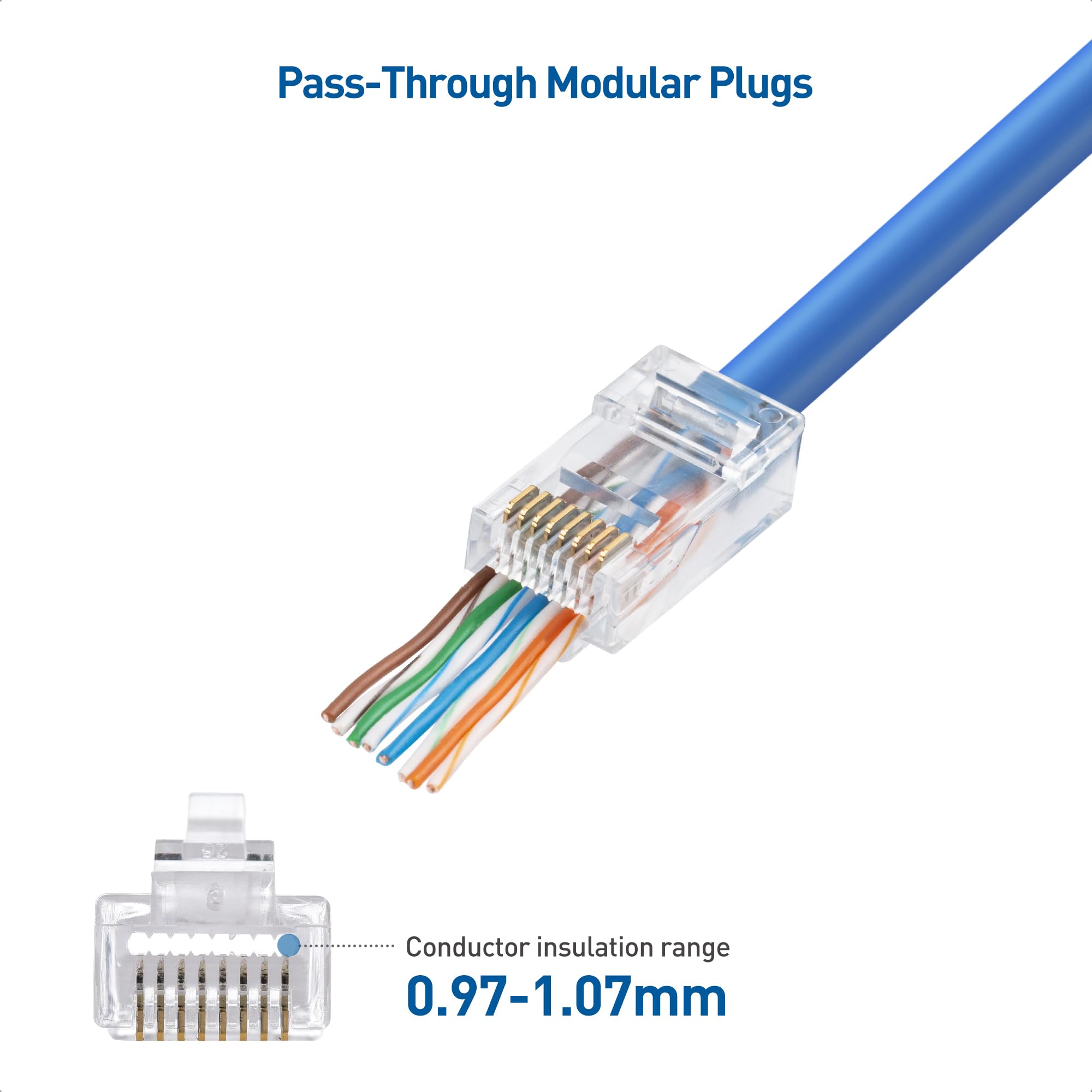 Cable Matters Cat 6 Pass Through RJ45 Connectors, 200-Pack, Transparent, Gold, Model 180097x200 for Solid or Stranded UTP Ethernet Cable