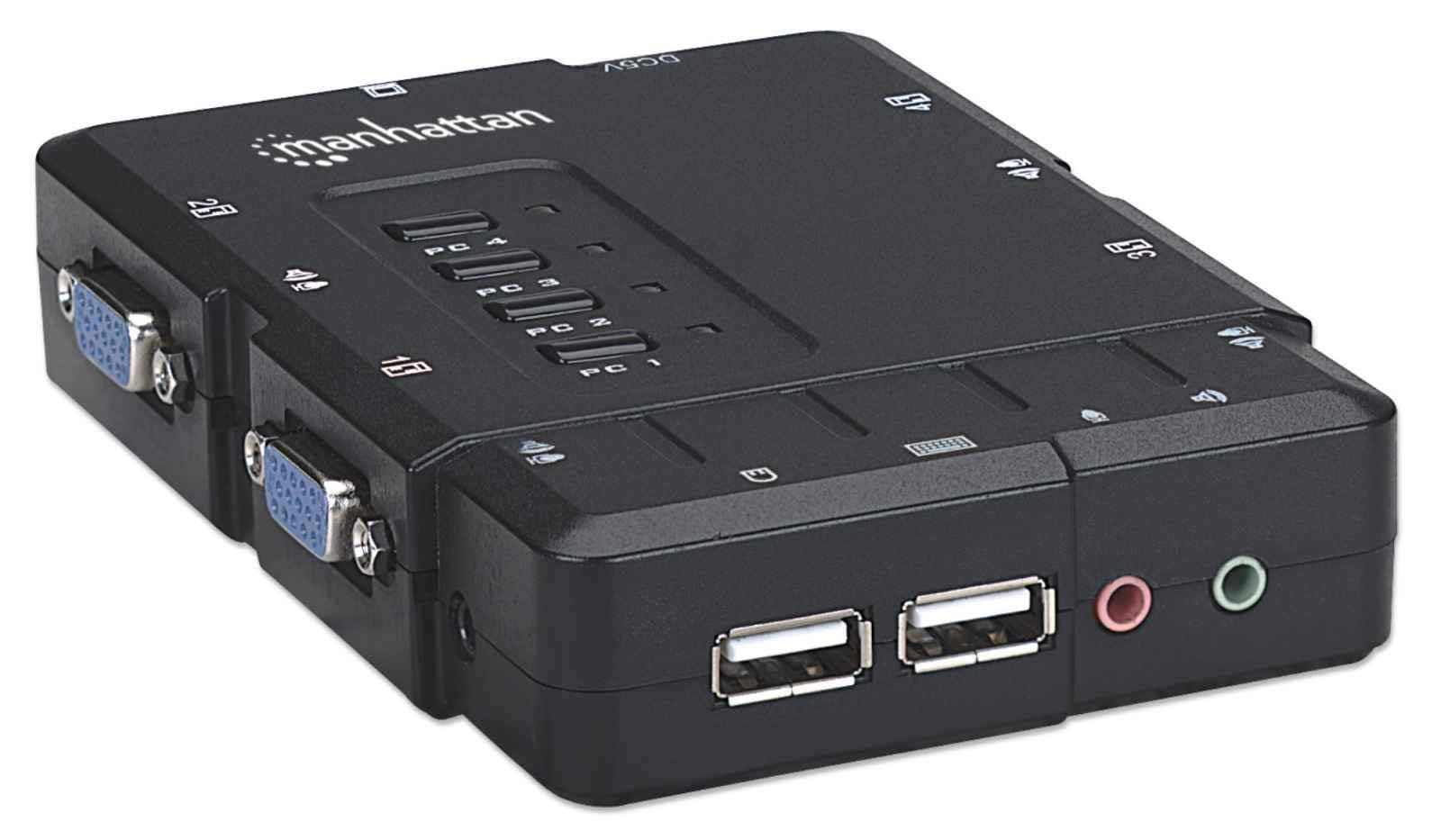 Manhattan 4 Port Kvm Switch     Audio & Microphone Functionality With Usb Support     For Managing Multimedia Systems On Compute