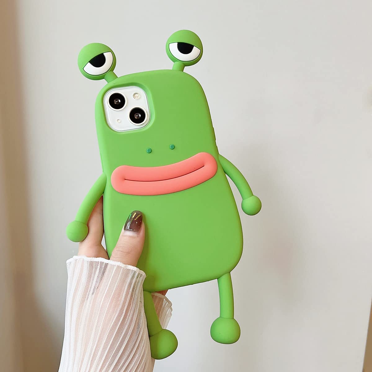 Yatchen For Iphone 14 Plus Kawaii Phone Case 3D Cartoon Cute Green Frog Phone Case Soft Silicone Unique Fun Cover Case For Women
