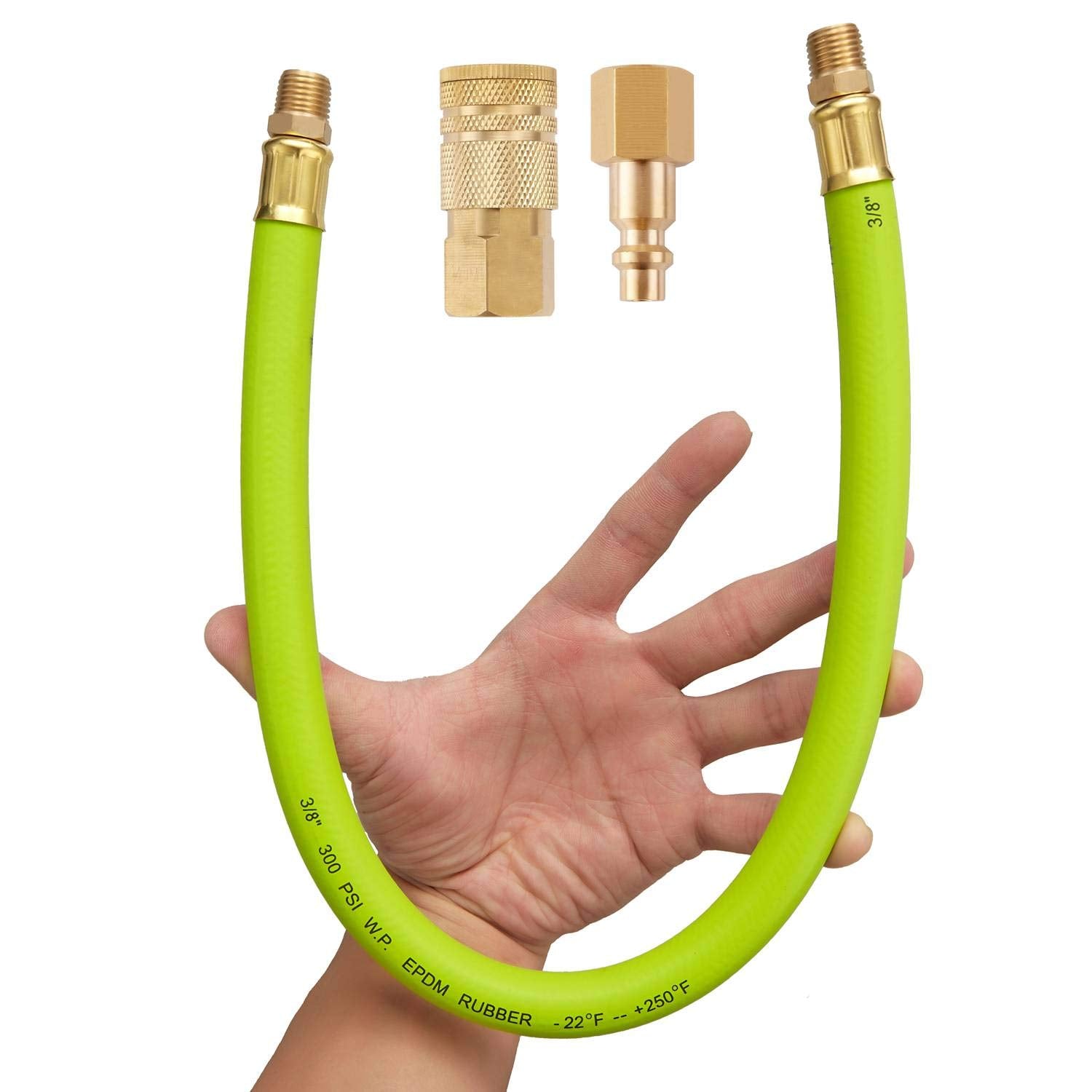 Minimprover 3/8 x 12 Inch Heavy Duty Short Air Compressor EPDM Rubber Hose 300 PSI: 1/4 Male NPT to 1/4 Male NPT Connections Wit