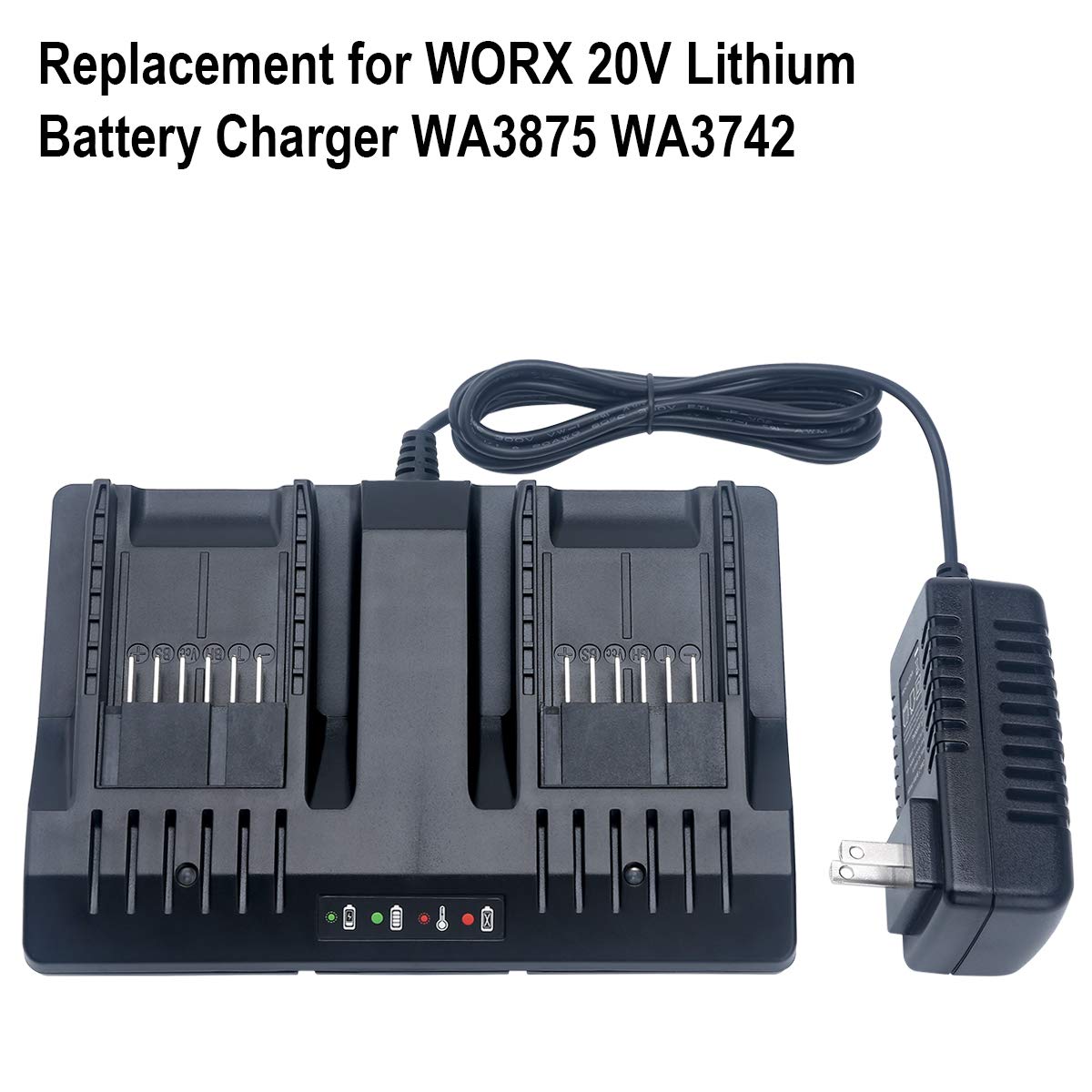 Elefly 20V Dual Port Wa3875 Charger Compatible With Worx 18V/20V Lithium Battery Wa3578 Wa3525 Wa3520 Wa3575 Wa3512 Wa3770 Wa388