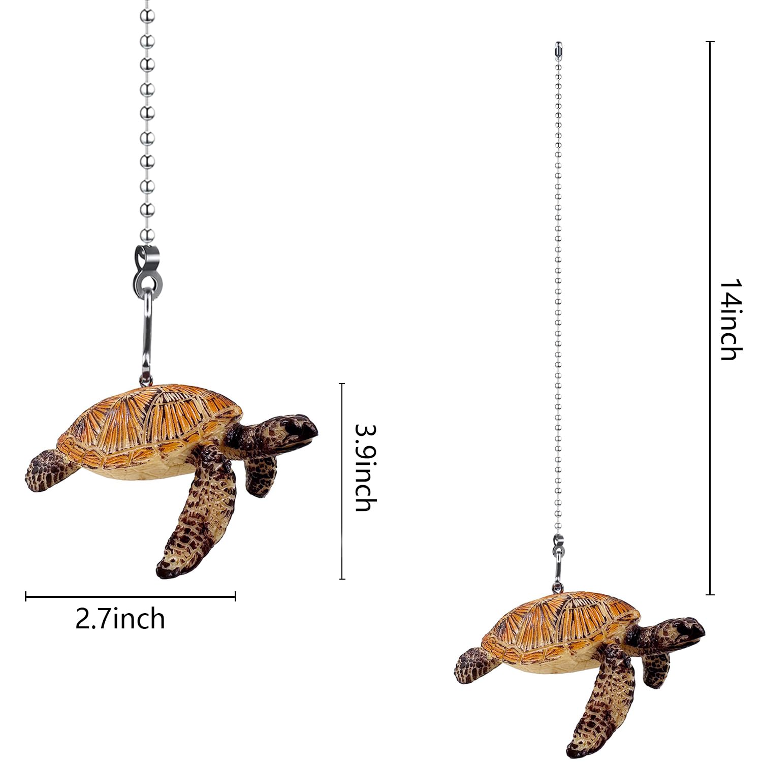 Dotlite Turtle Ceiling Fan Pull Chain,Cute Realistic Sea Turtle Fan String Pulls Charm Extension Decorative,12In 3Mm Diameter Be