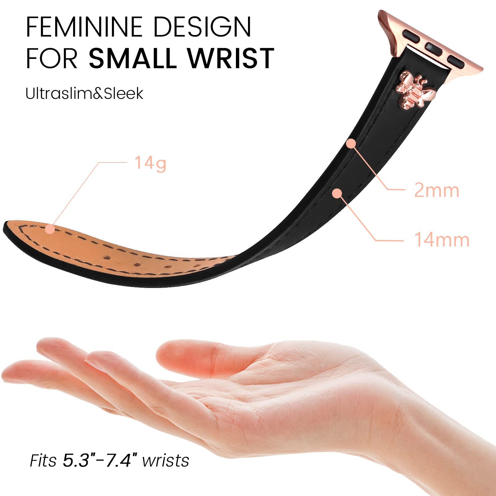 Jr.Dm Elegant Slim Leather Bands Compatible With Apple Watch Band 38Mm 40Mm 41Mm 42Mm 44Mm 45Mm 49Mm, Designer Top Grain Black L