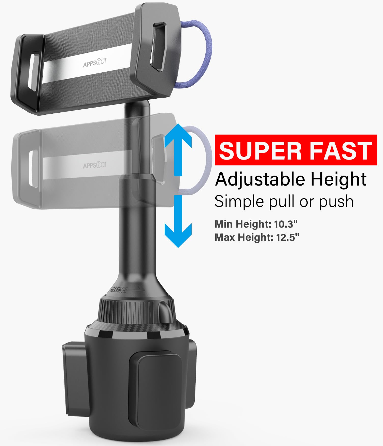 Apps2Car Solid Cup Holder Tablet Mount For Car, Adjustable Height Ipad Car Mount For Truck Low Profile Road Trip Essentials Compatible With 4.7 13' Ipad Pro Air Mini, Fire, Iphone, Cell Phone   Black