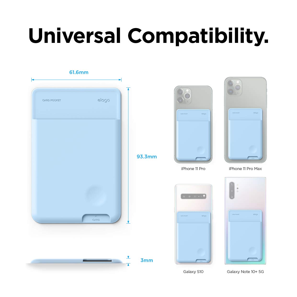 Elago Slim Wallet Phone Case - Secure Card Holder, 3M Adhesive For Iphone, Galaxy & Most Smartphones [Pastel Blue]