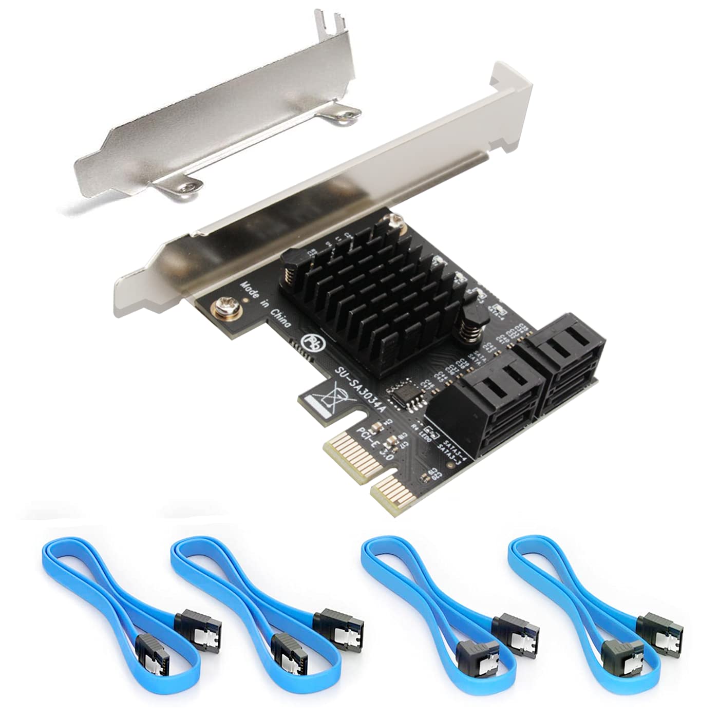 SATA Card, PCIE 3.0, 4 Port with 4 SATA Cable, SATA Controller Expansion Card with Low Profile Bracket, Non-Raid, Boot as System