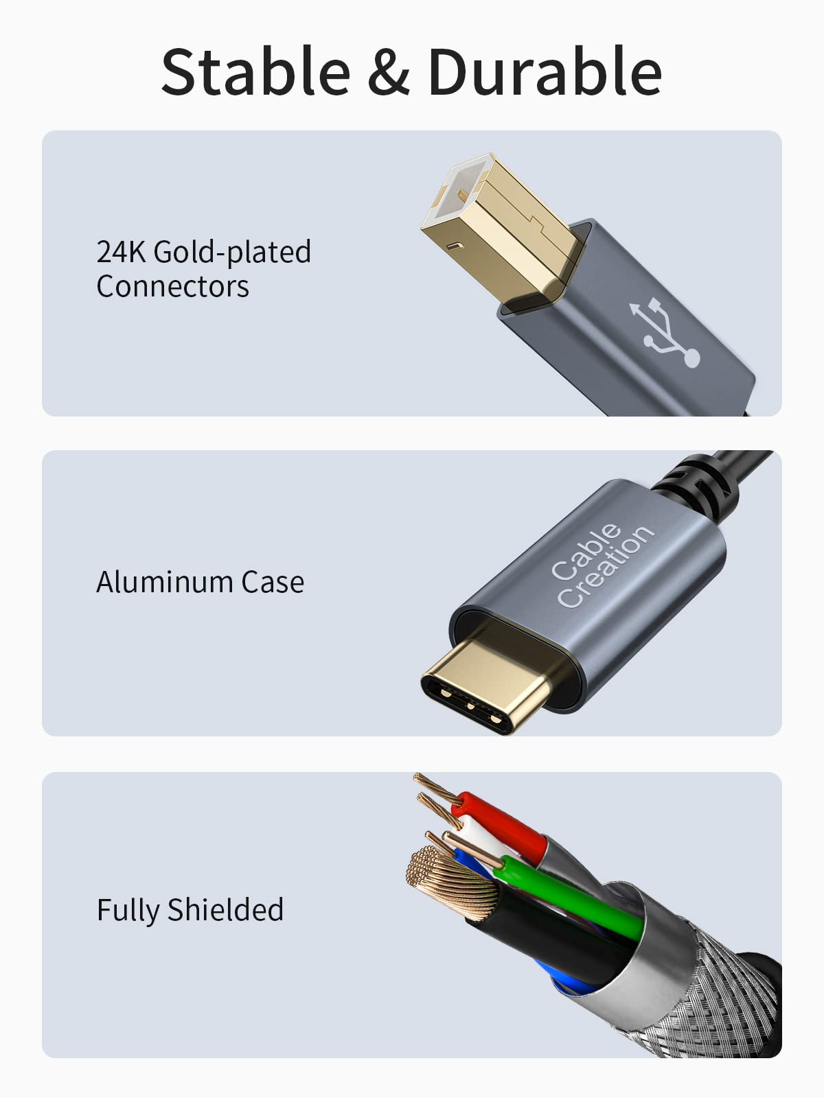 Cablecreation Usb-C Printer Cable 2 M, Type B 2.0 Cable Compatible With Macbook Pro, Hp, Canon, Brother, Samsung Printers, Pvc W