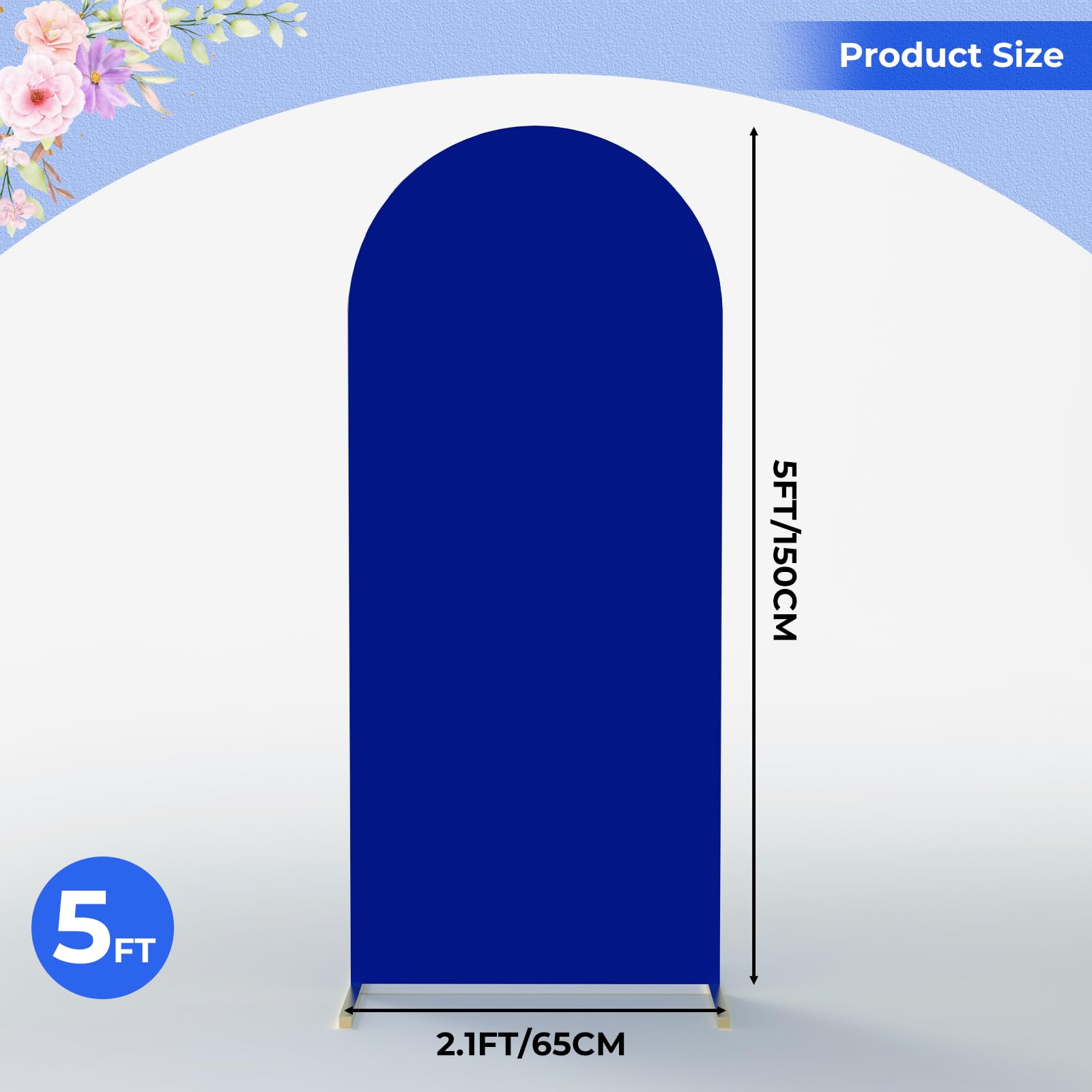 Babenest 5Ft Royal Blue Wedding Arch Cover, Spandex Fitted Arch Backdrop Cover For Photography, Round Top Chiara Stand Cover For