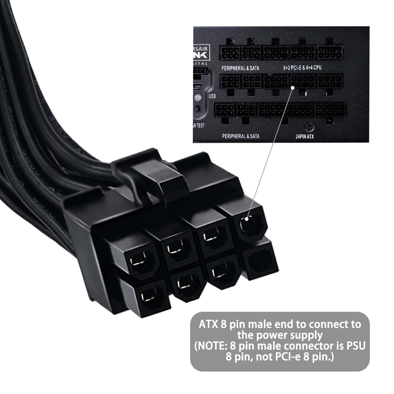 Comeap Pcie Cable For Corsair, Atx Cpu 8 Pin Male To Dual Pcie 8 Pin (6+2) Male Power Cable For Corsair Thermaltake Aresgame Pow