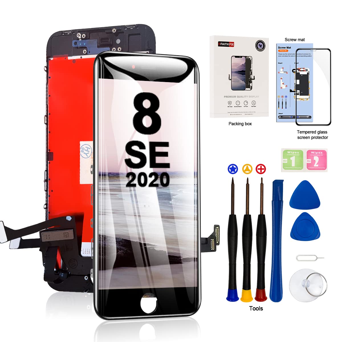 Efaithfix For Iphone 8/Se 2020 Lcd Screen Replacement Black 4.7 Inch Frame Assembly Display 3D Touch Screen Digitizer With Repai