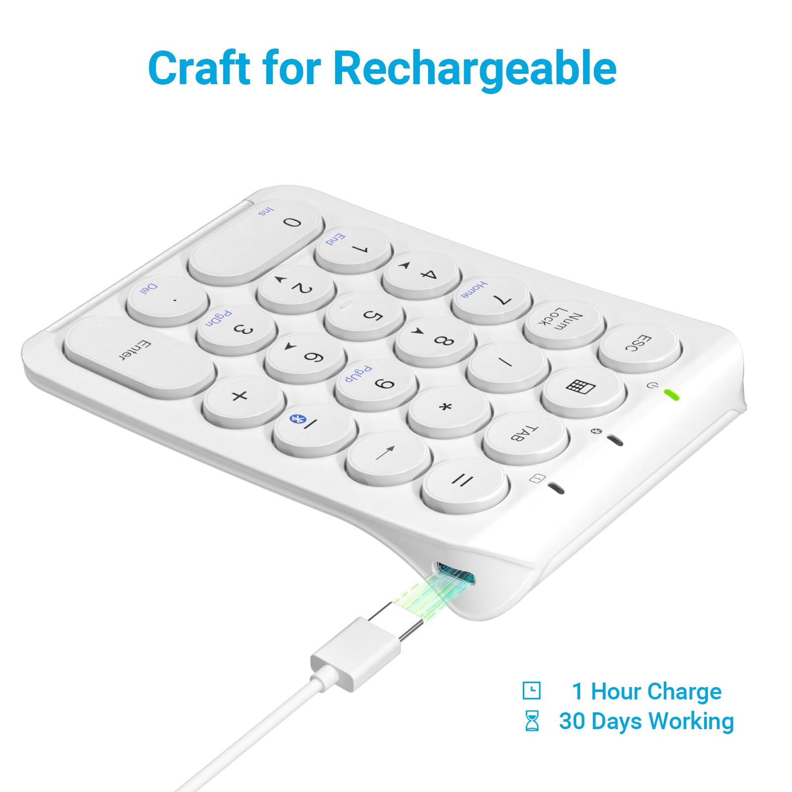 Iclever Bluetooth Number Pad, Kp08 Wireless Number Pad, Ultra Slim And Lightweight, Usb C Charge, 10 Key Numpad For Data Entry,
