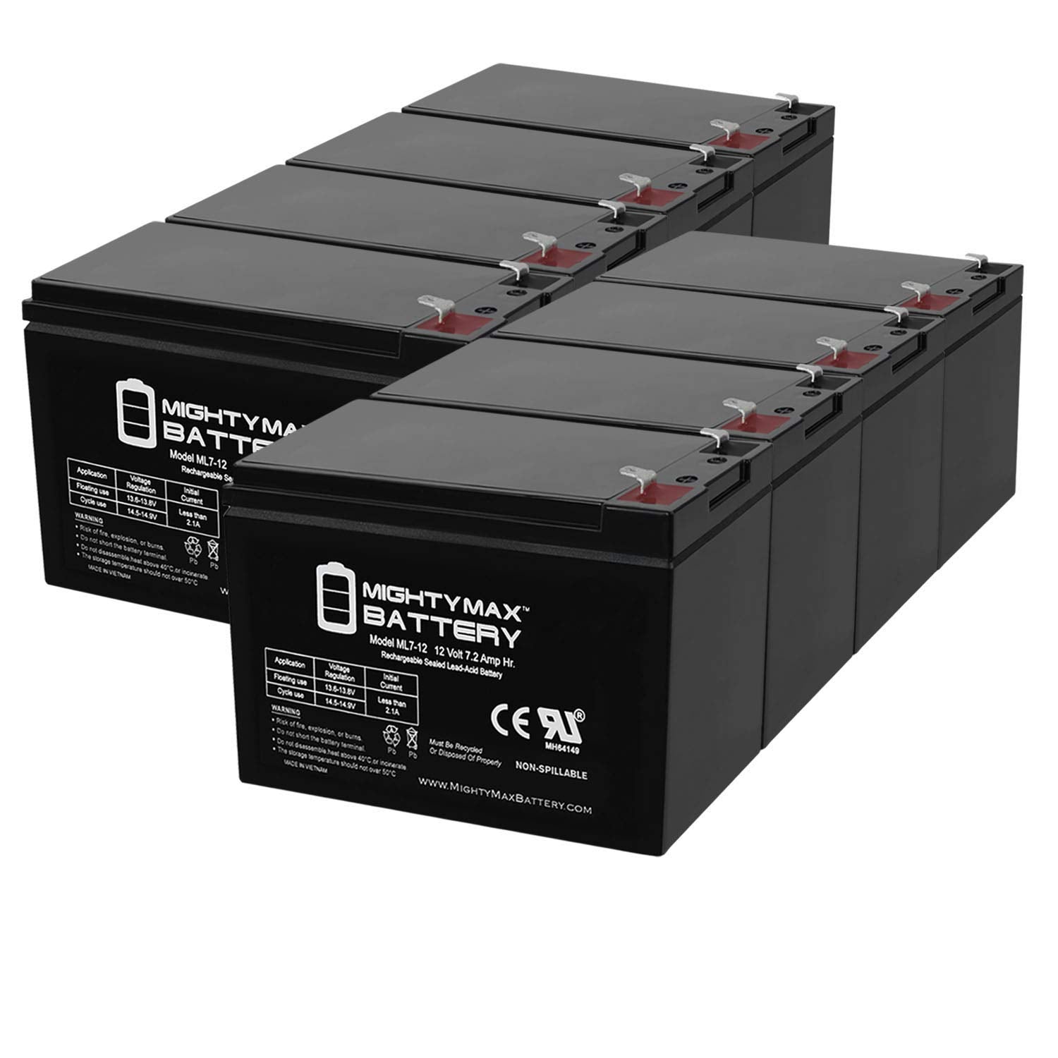 Mighty Max Battery Ml7 12   12 Volt 7.2 Ah Sla Battery   Pack Of 8