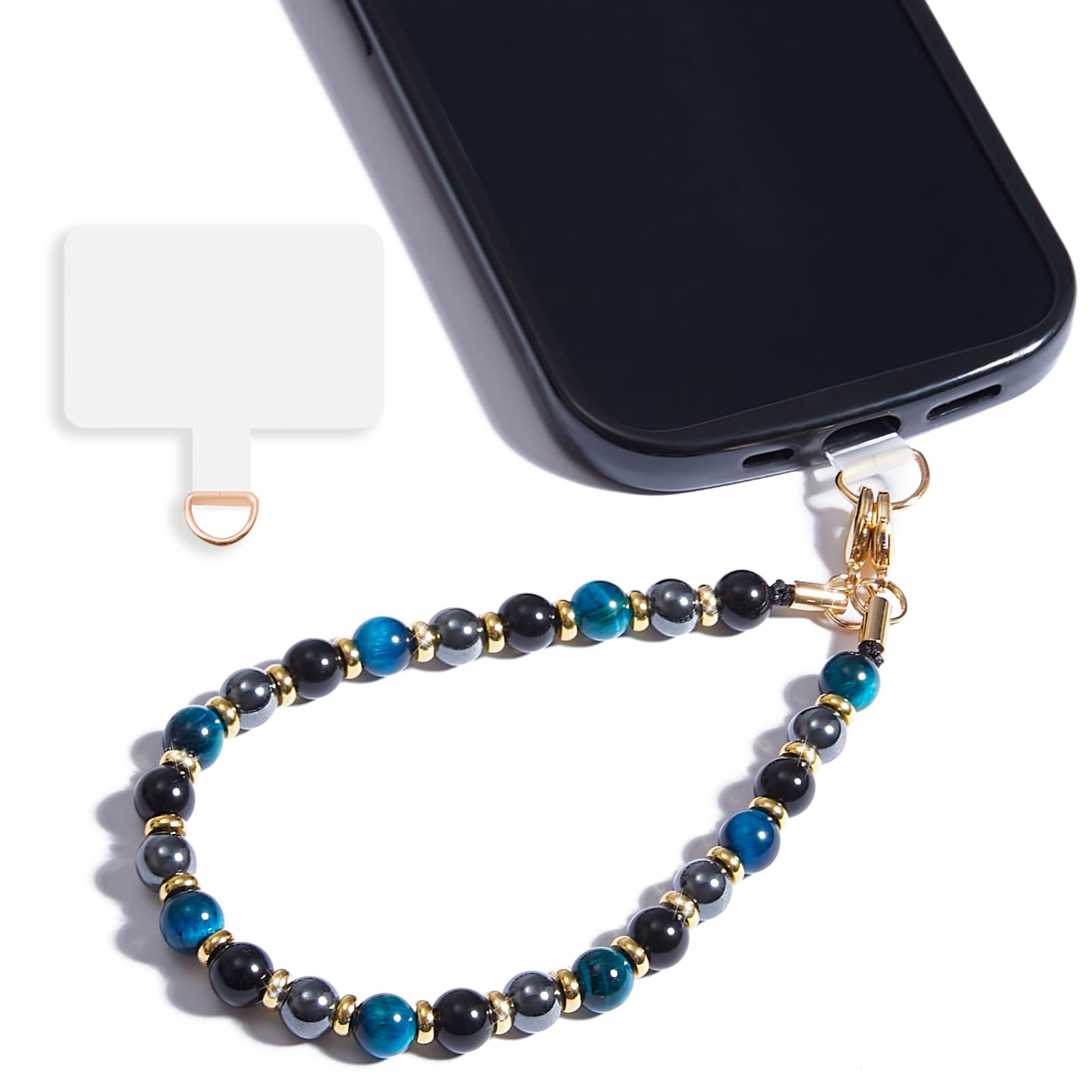 Lostars Marble Beaded Iphone Wrist Strap,Detachable Phone Bracelet Strap With Tether Tab,Hands Free Phone Wristlet Strap (Blue T
