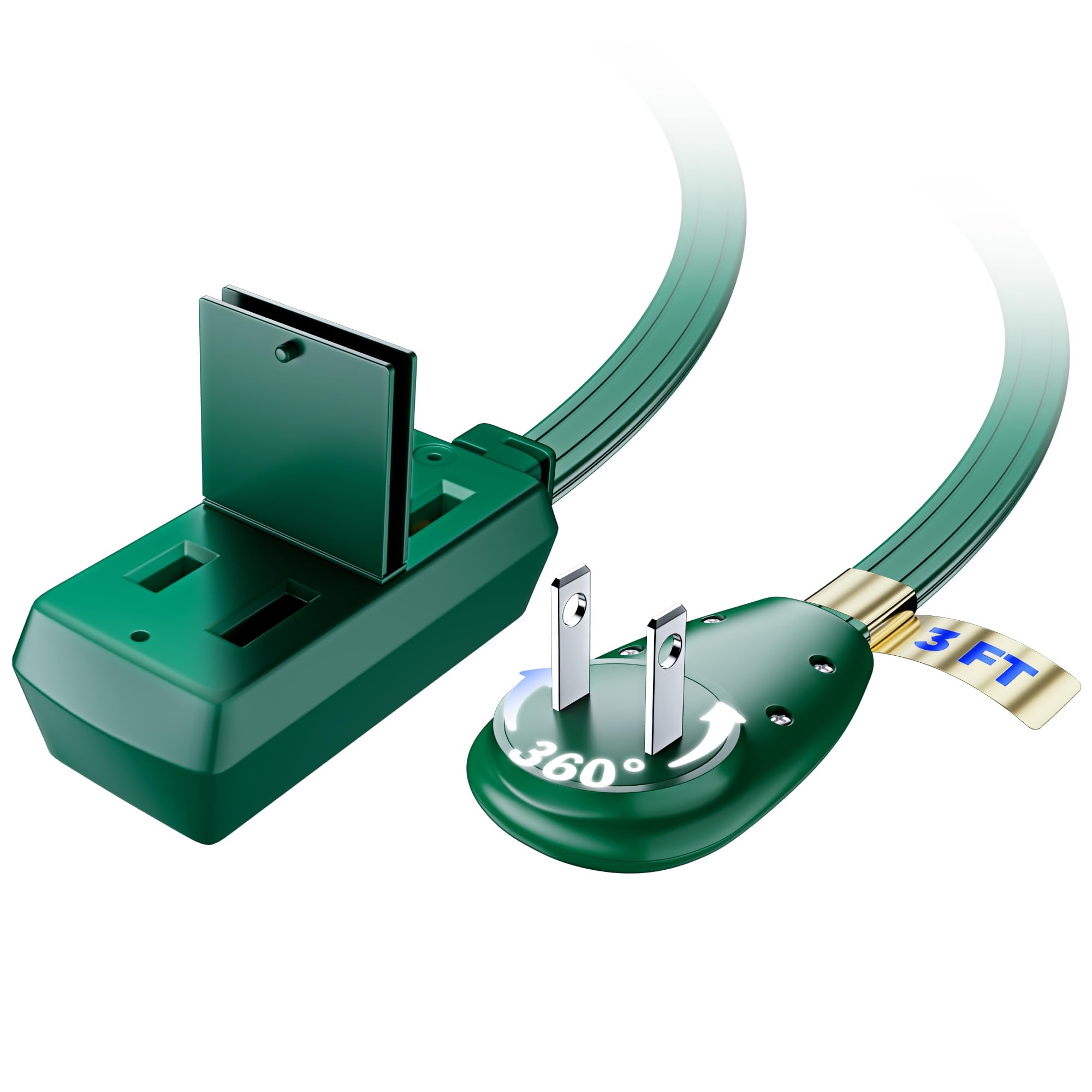 Maximm Cable 3Ft 360 Rotating Flat Plug Extension Cord/Wire, 16 Awg Multi 3 Outlet Extension Wire, 2 Prong With Safety Cover   G