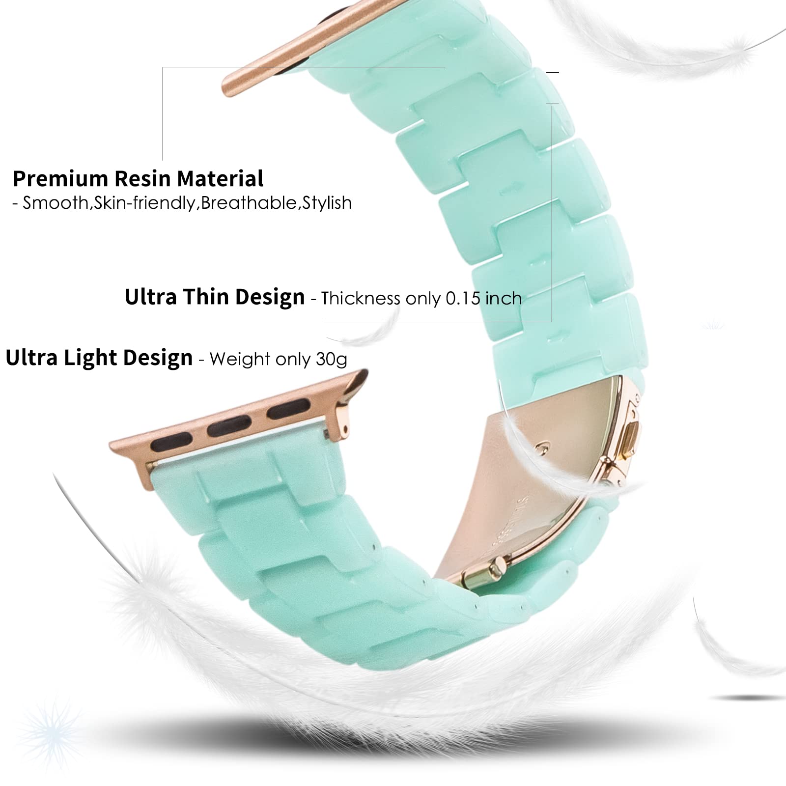Hopo Compatible With Apple Watch Band Series Ultra Series 9 8 7 Series Se 6 5 4 3 2 1 Thin Light Resin Strap Bracelet With Stain