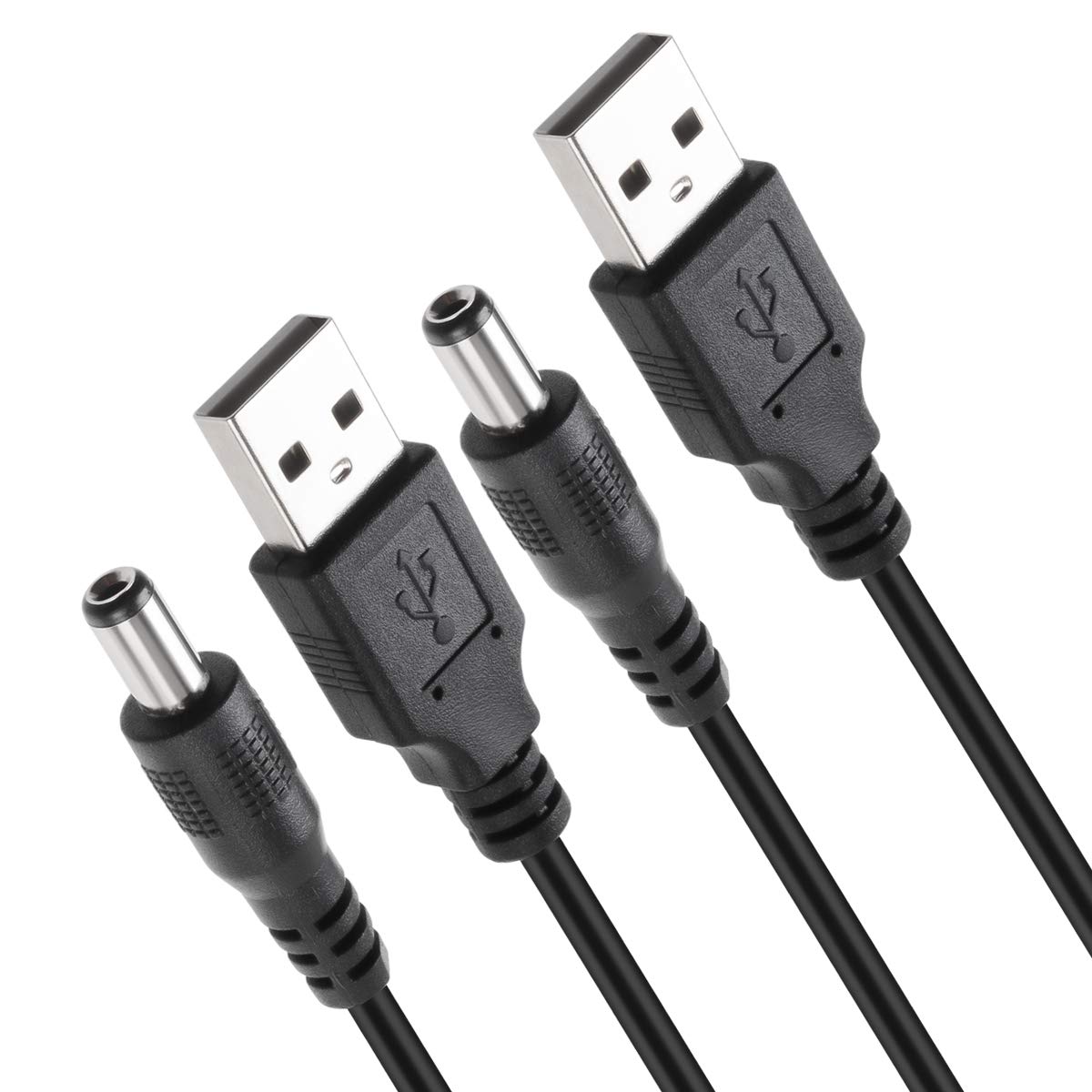 TENINYU USB 2.0 A Male to DC 5.5x2.1mm 5 Volt 24AWG DC Connector Charge Barrel Jack Power Cable Black, 3FT (Max 2.5 Ampere Power