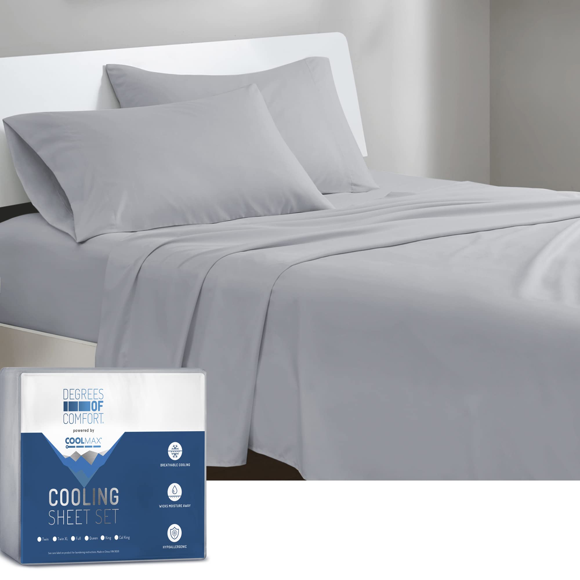 Degrees Of Comfort Coolmax Cooling Sheets Set For Full Size Bed, Moisture Wicking For Night Sweats Best Comfort, Cool Sheets For