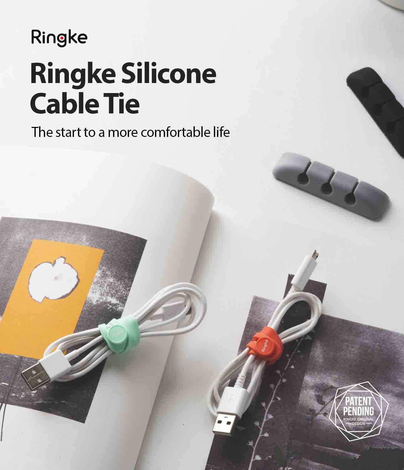 Ringke Silicone Cable Ties [Reusable Cable Management] Flexible Cord Organizer, Adjustable Length Long Lasting Durable Cable Cli