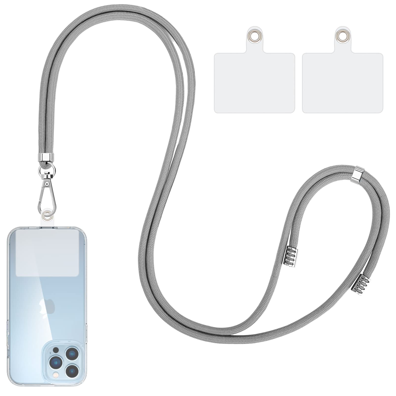 Lousrnman Crossbody Cell Phone Lanyard, Universal Phone Lanyards With 2 Pack Clear Patch Compatible With Most Phones (Gray)