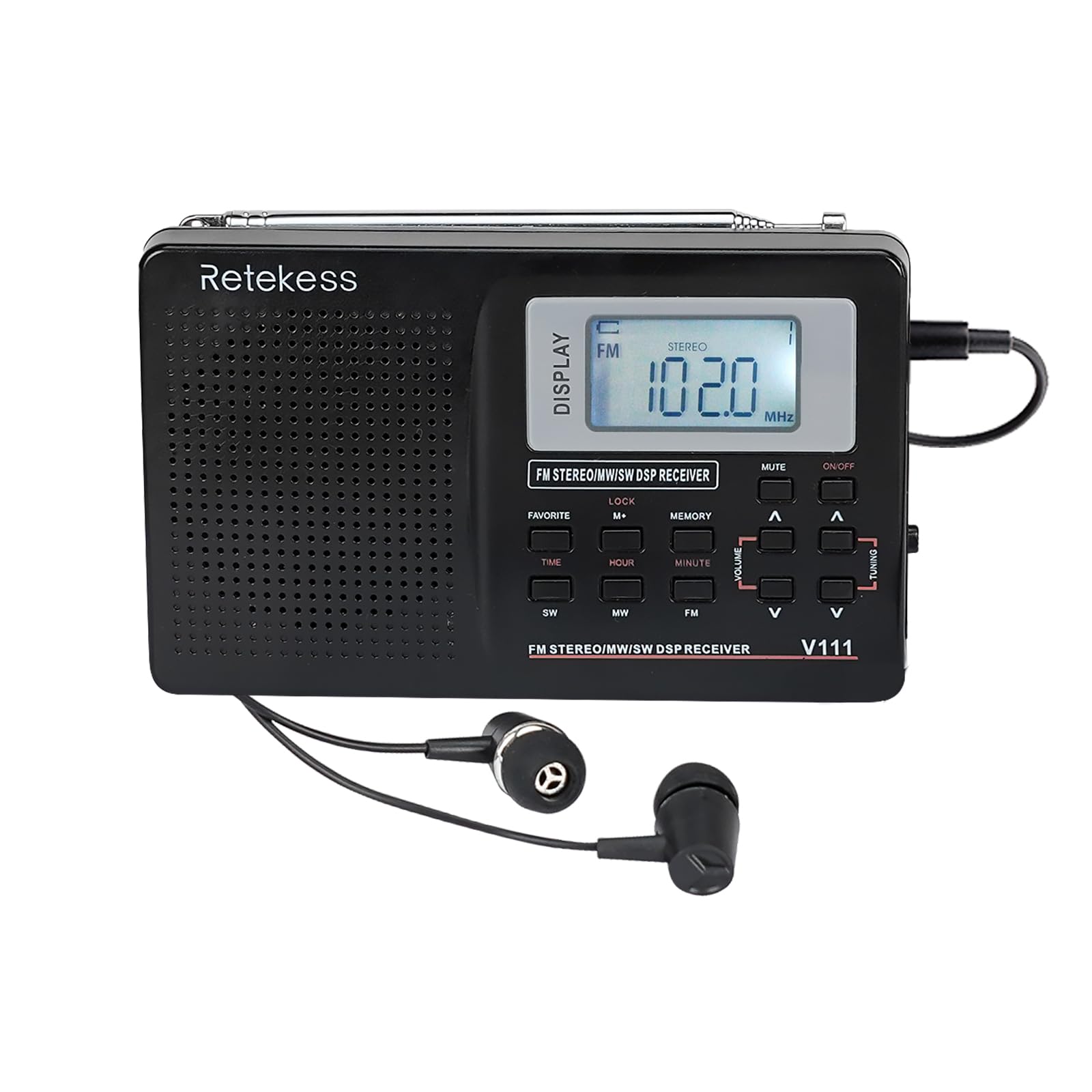 Retekess V111 Shortwave Radio, Portable Digital Radio Stereo Voice, Battery Operated with Favorite Key and Earphone Digital Alar