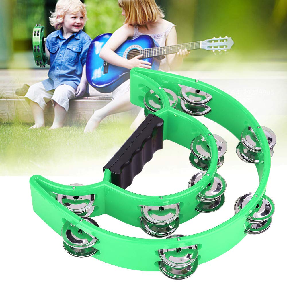 Percussion, Smooth Durable Double Jingles Tambourine, Delicate Workmanship for Family Friends(Green)
