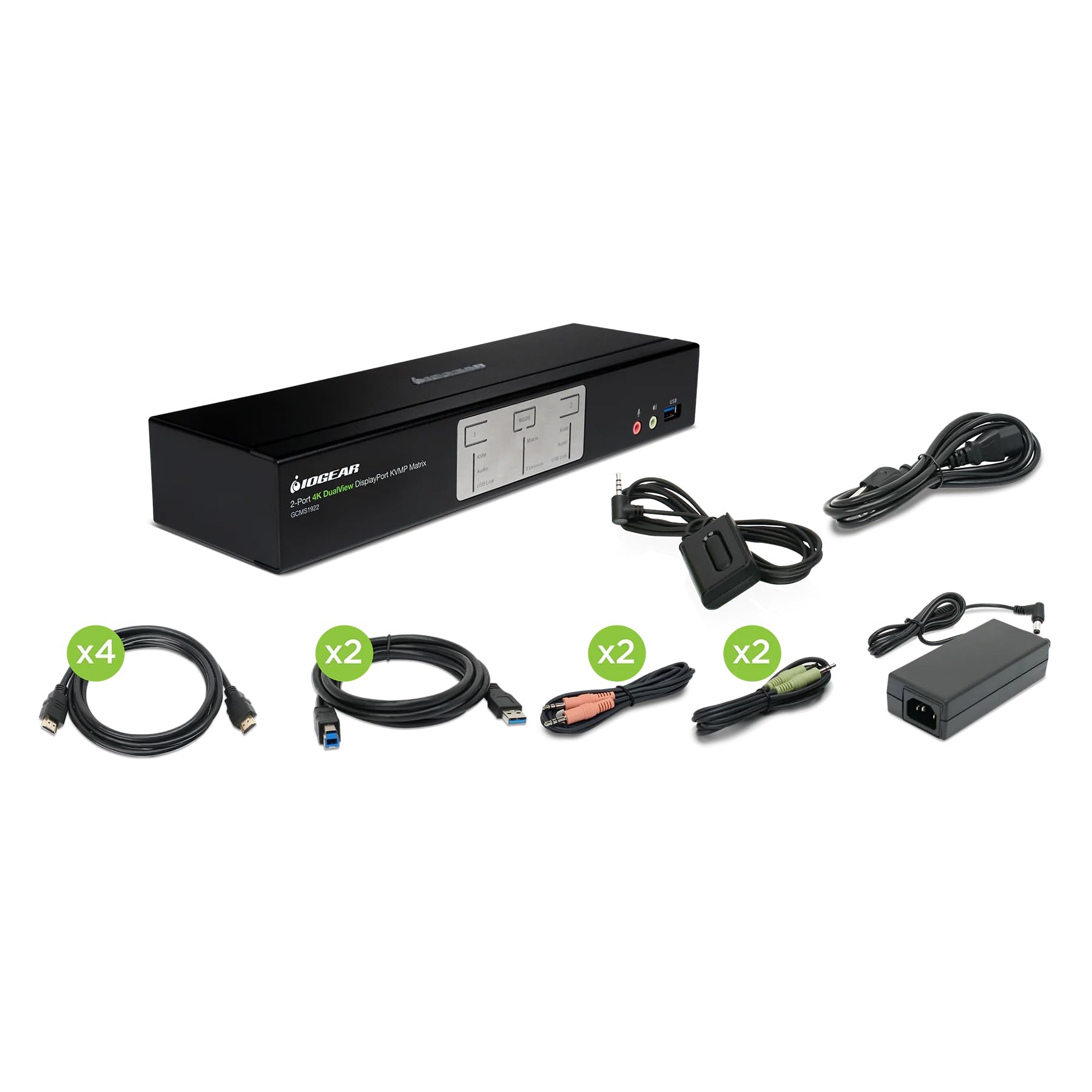 Iogear Kvmp 2-Port 4K Dual View Displayport Matrix With Usb 3.1 Gen1 Hub And Audio 4096X2160 @ 60Hz Mouse Crossover Switching 7.