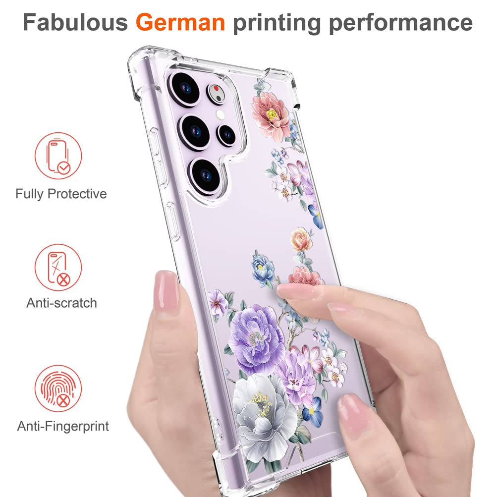 Hungo Galaxy S23 Ultra Phone Case Floral Clear Design TPU Colorful Roses
